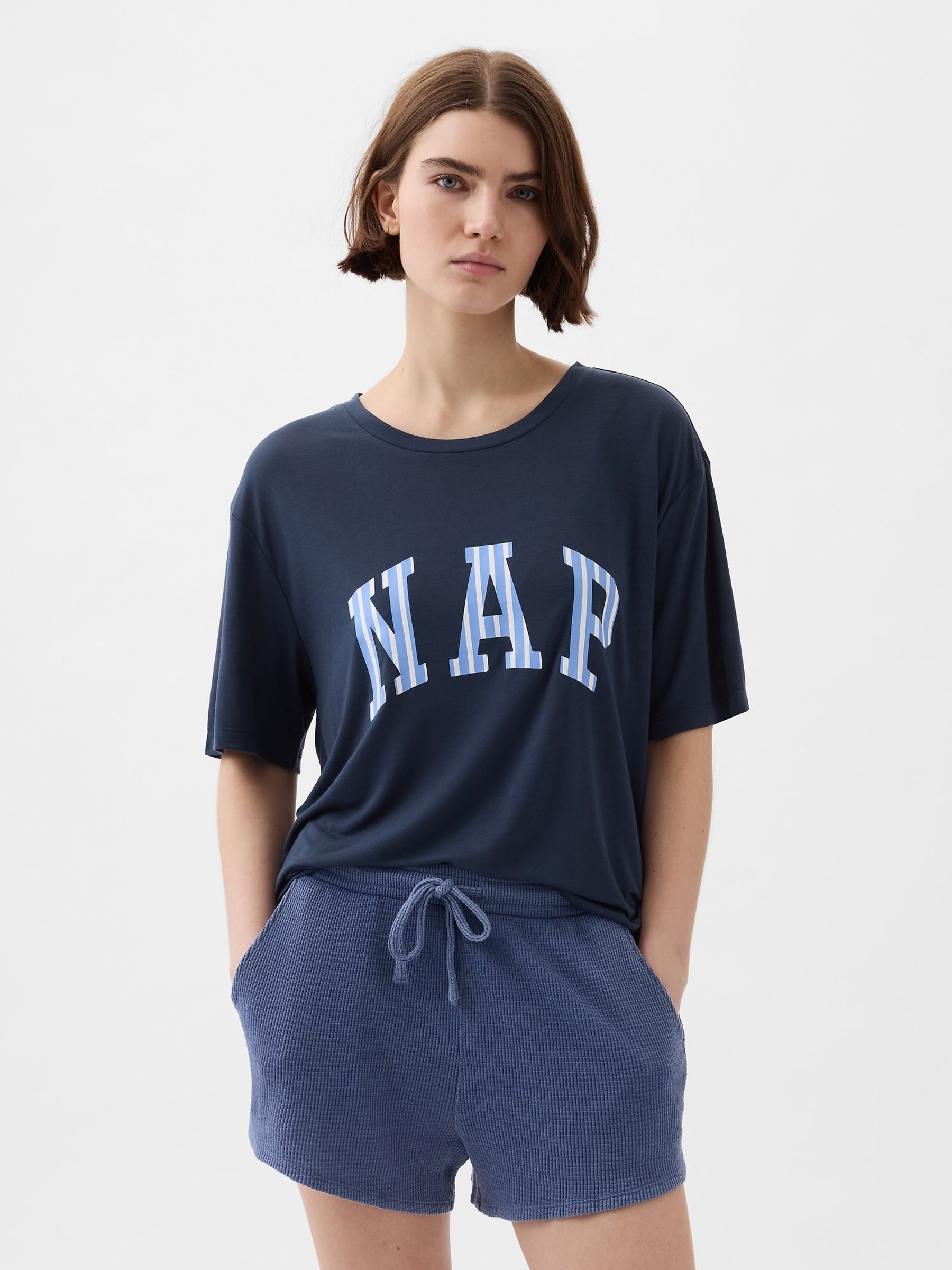 Blue Relaxed Pyjama Graphic Short Sleeve T-Shirt - Image 1 of 3