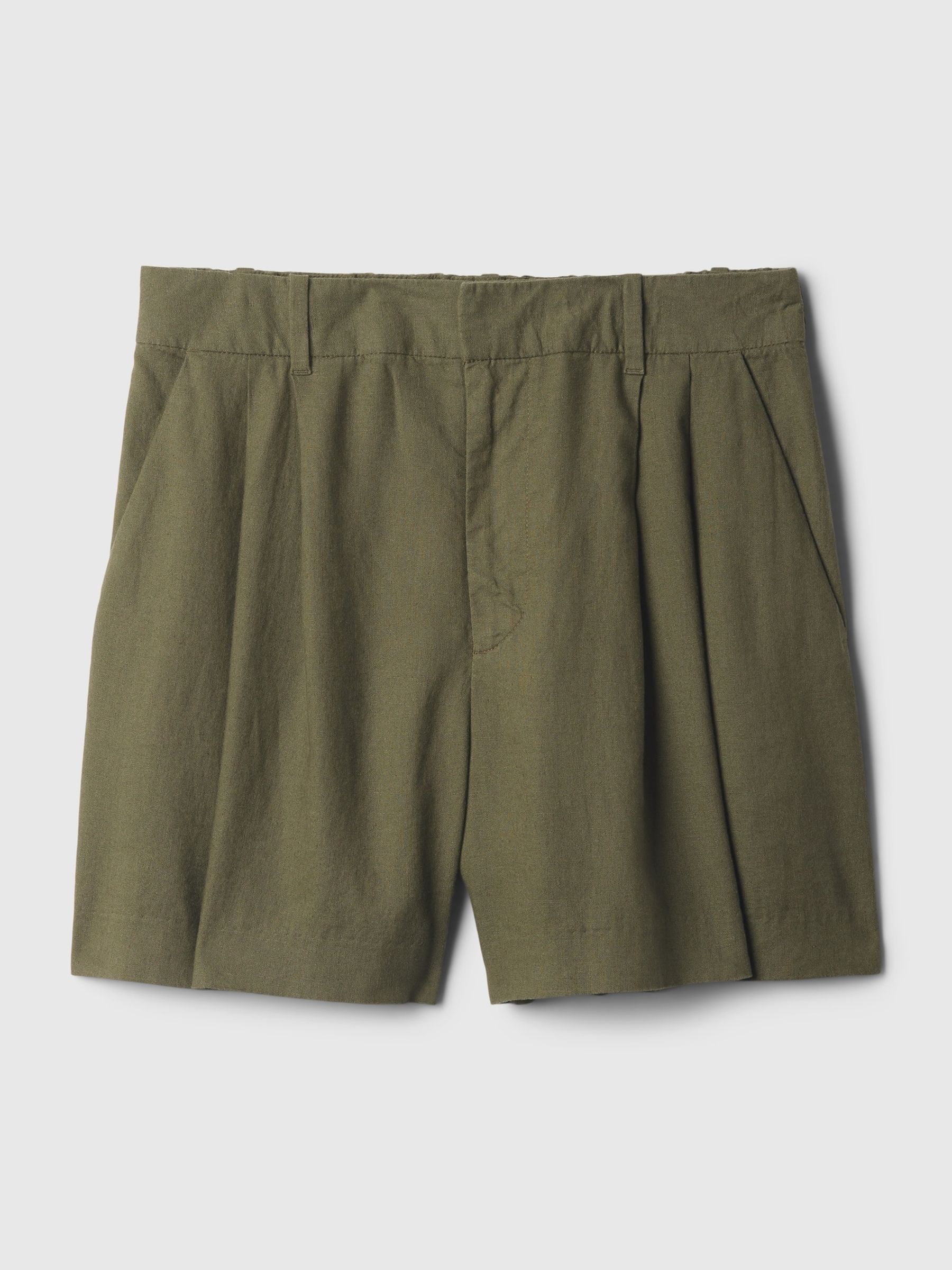 Khaki Green 4" Linen Cotton Everyday Shorts - Image 6 of 6