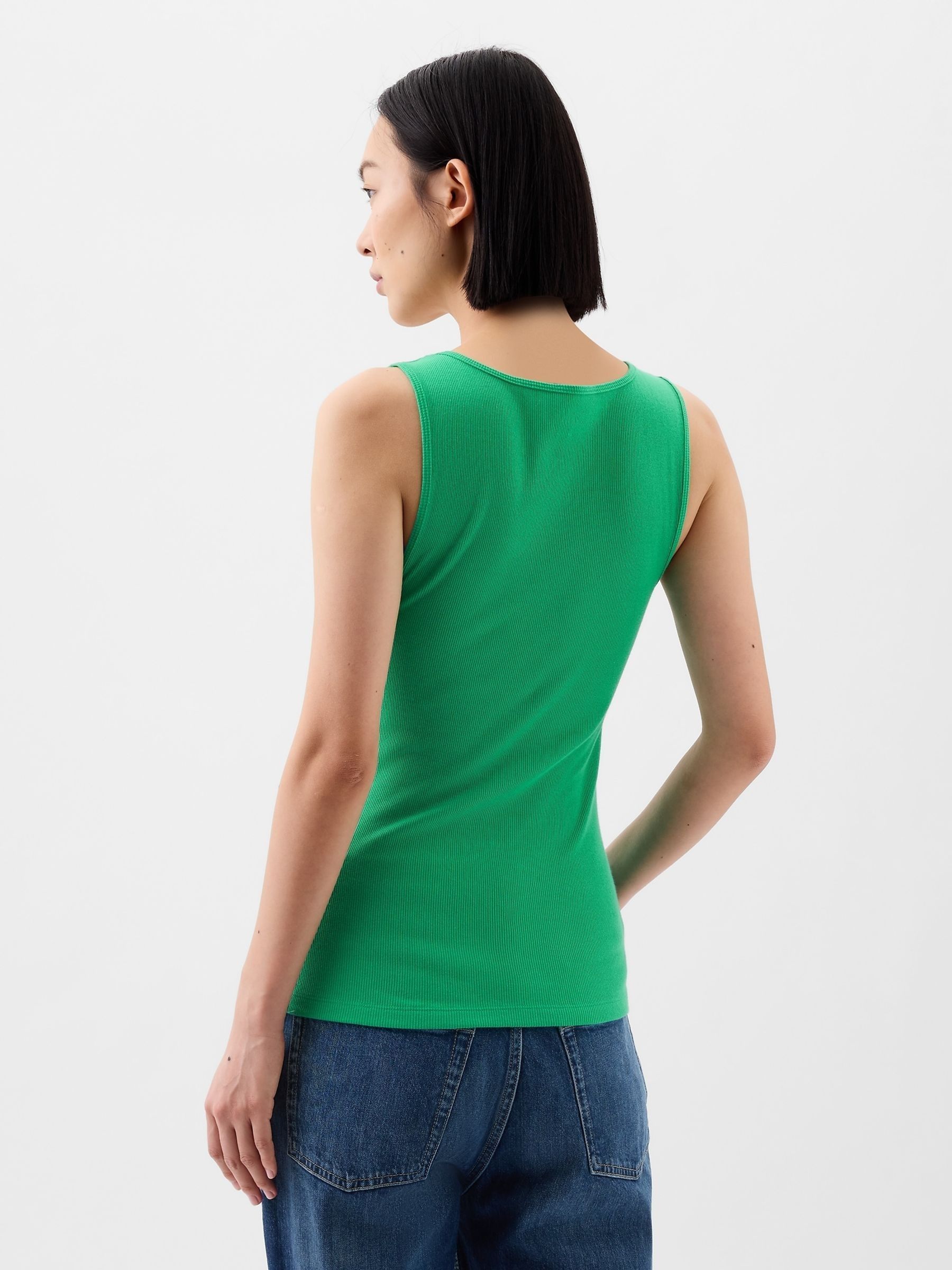 Green Ribbed Scoop Neck Vest - Image 2 of 2