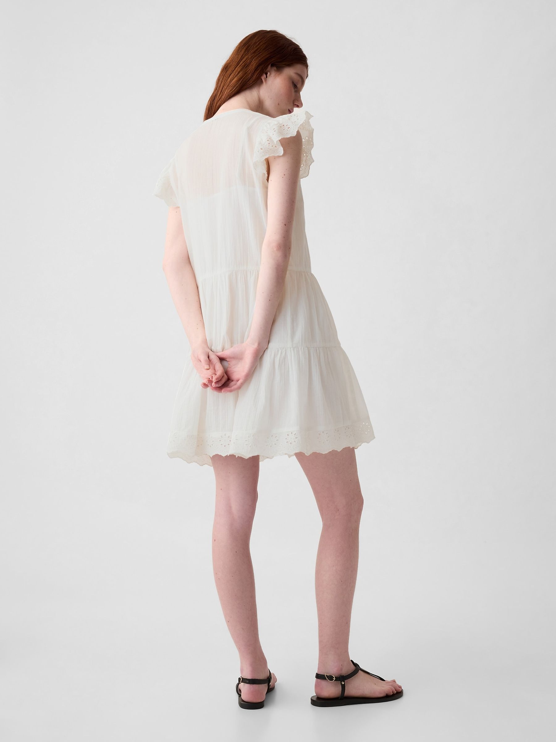 White Crinkle Cotton Crochet Mini Dress - Image 2 of 3