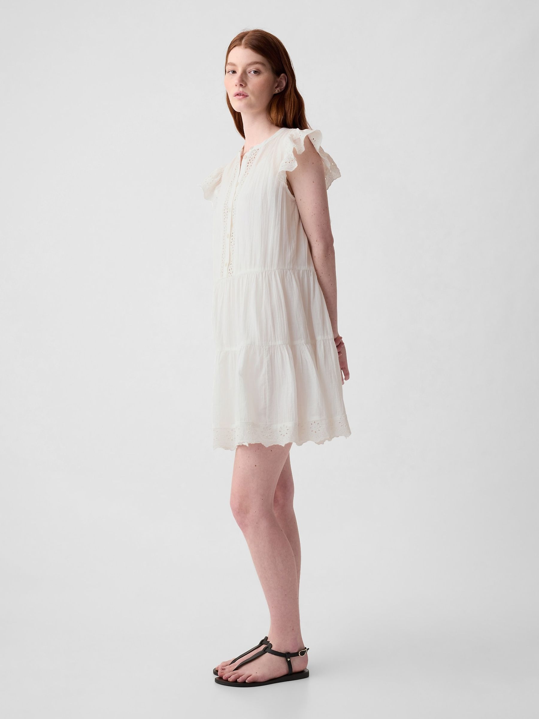 White Crinkle Cotton Crochet Mini Dress - Image 3 of 3