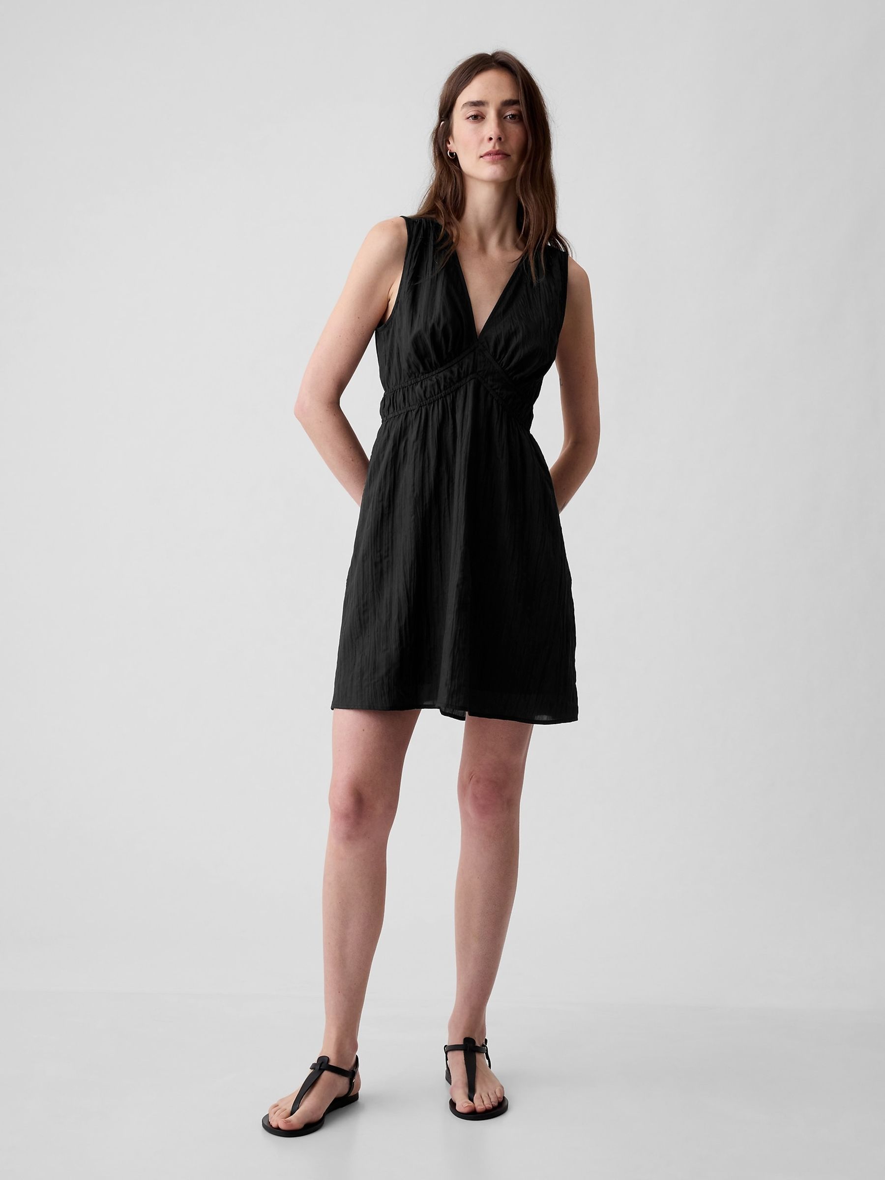 Black Crinkle Mini Dress - Image 2 of 5