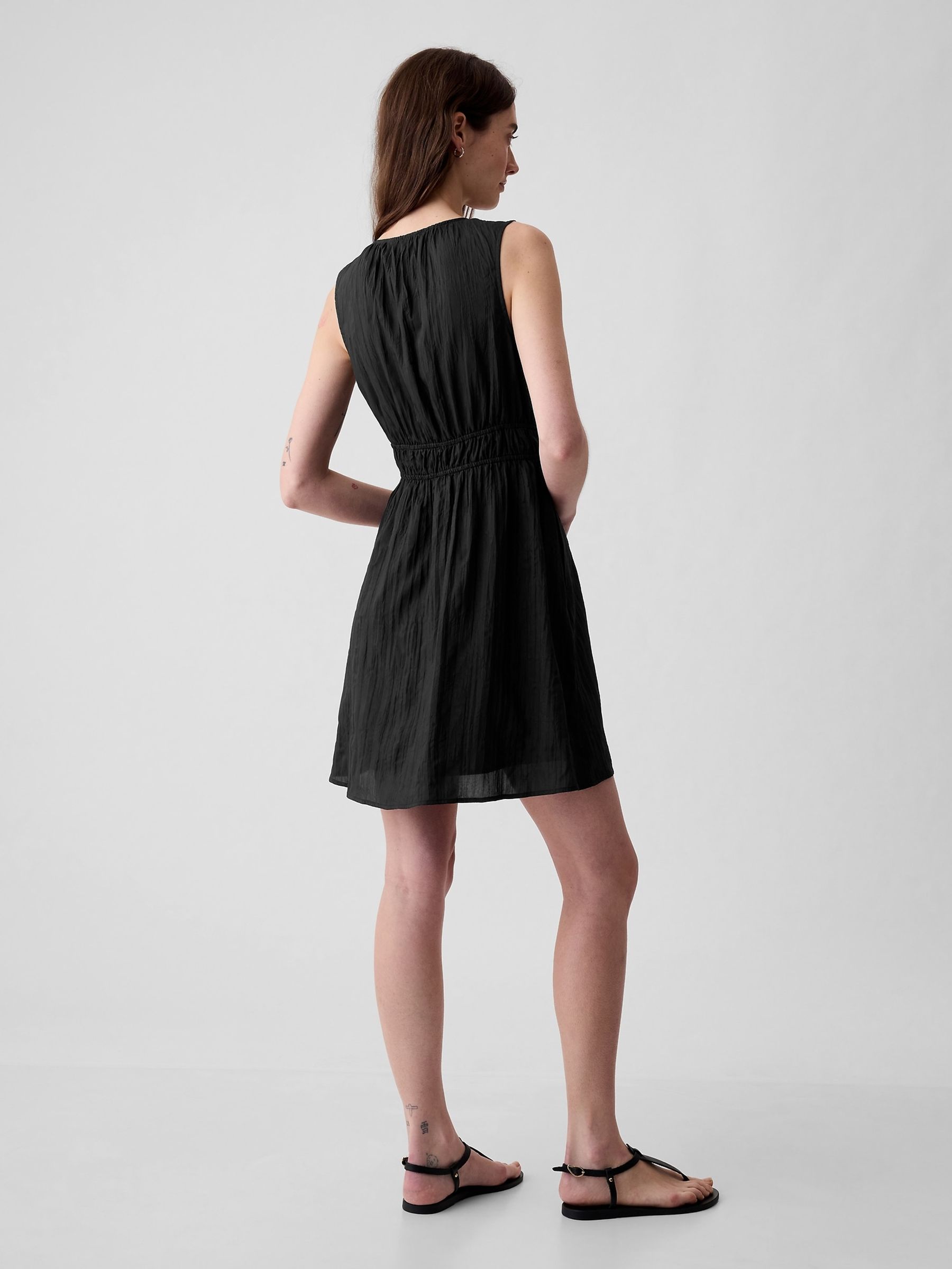 Black Crinkle Mini Dress - Image 3 of 5