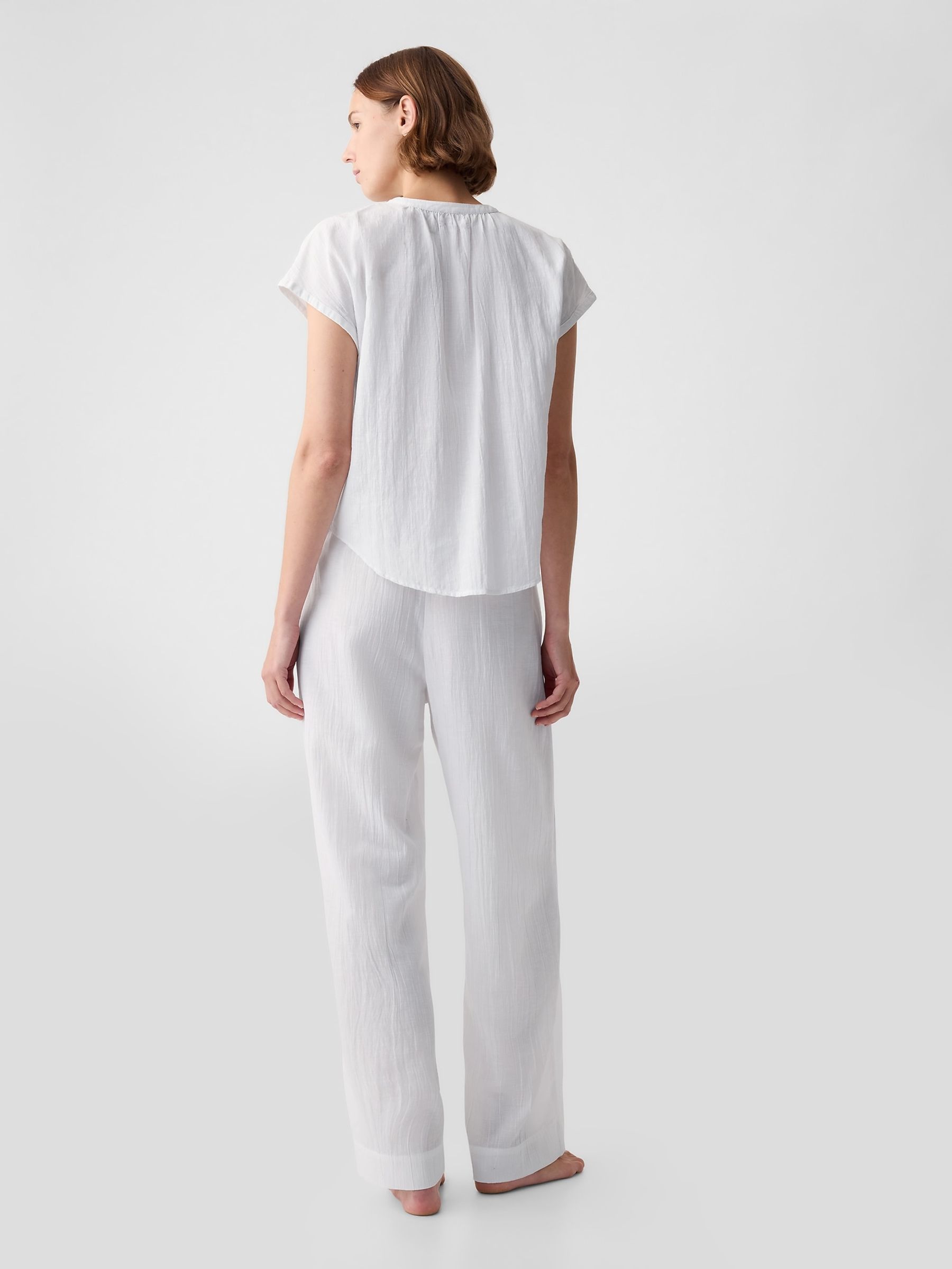 White Crinkle Cotton Short Sleeve Pyjama Top - Image 2 of 2