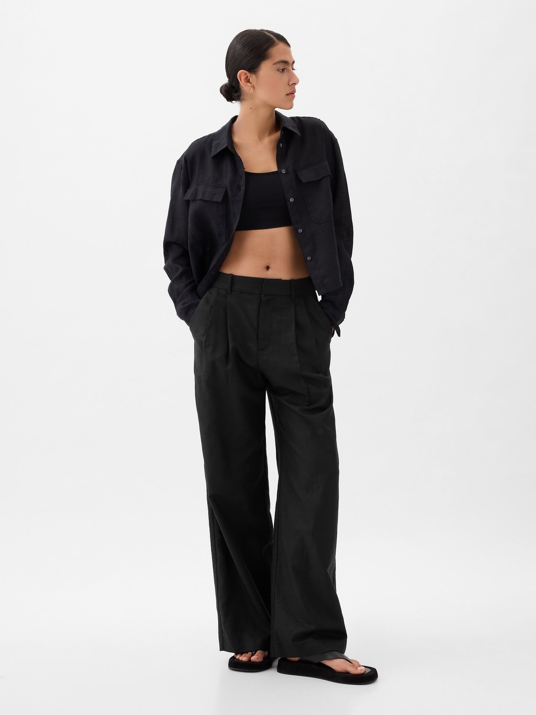 ★BLACKUP★ mirror wide cotton pants【送料0/関税0】 Wool Doeskin Drawstring Wide Pants / BLACK | Graphpaper