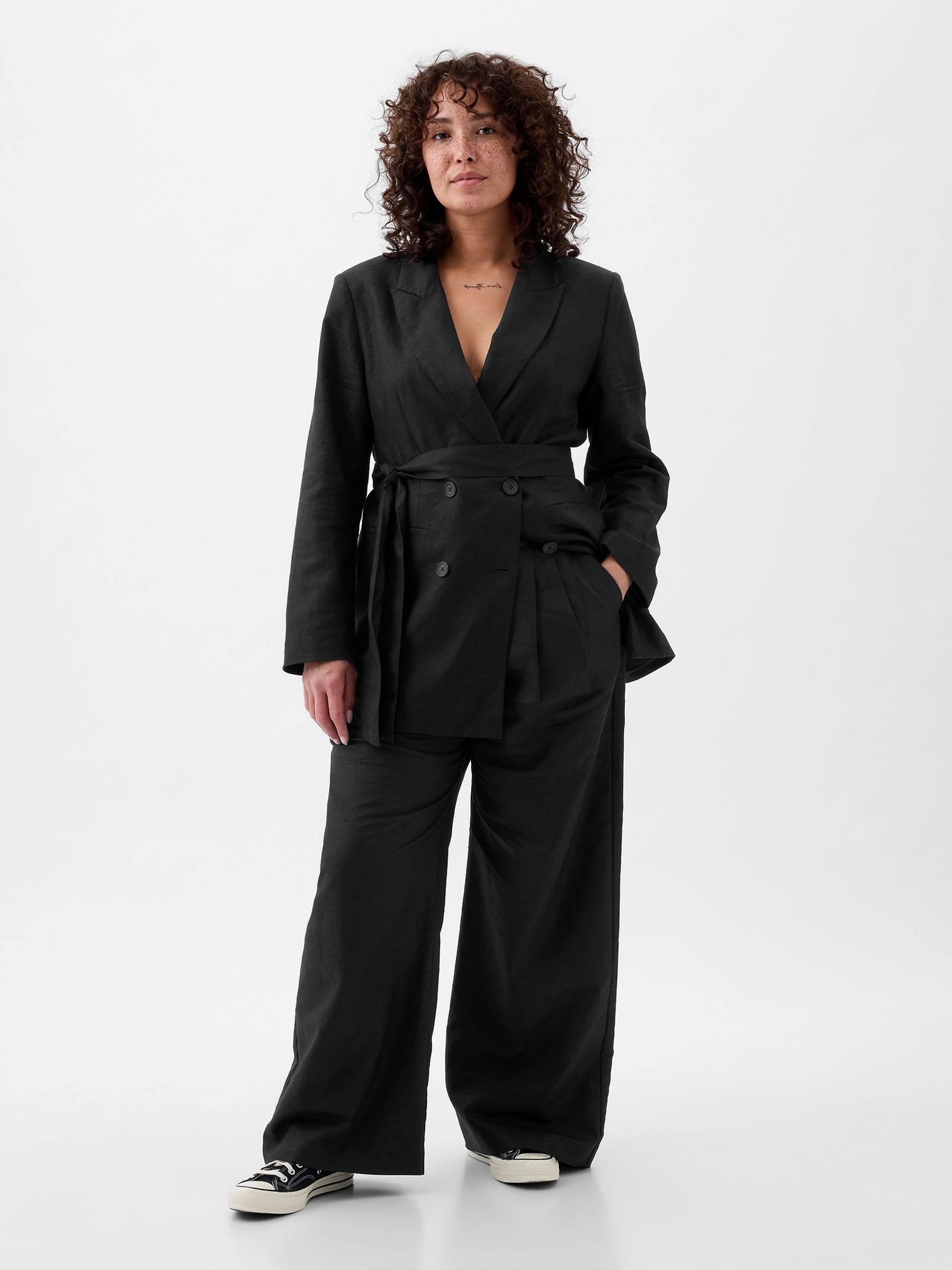 Black High Waisted Linen Cotton Trousers - Image 5 of 5