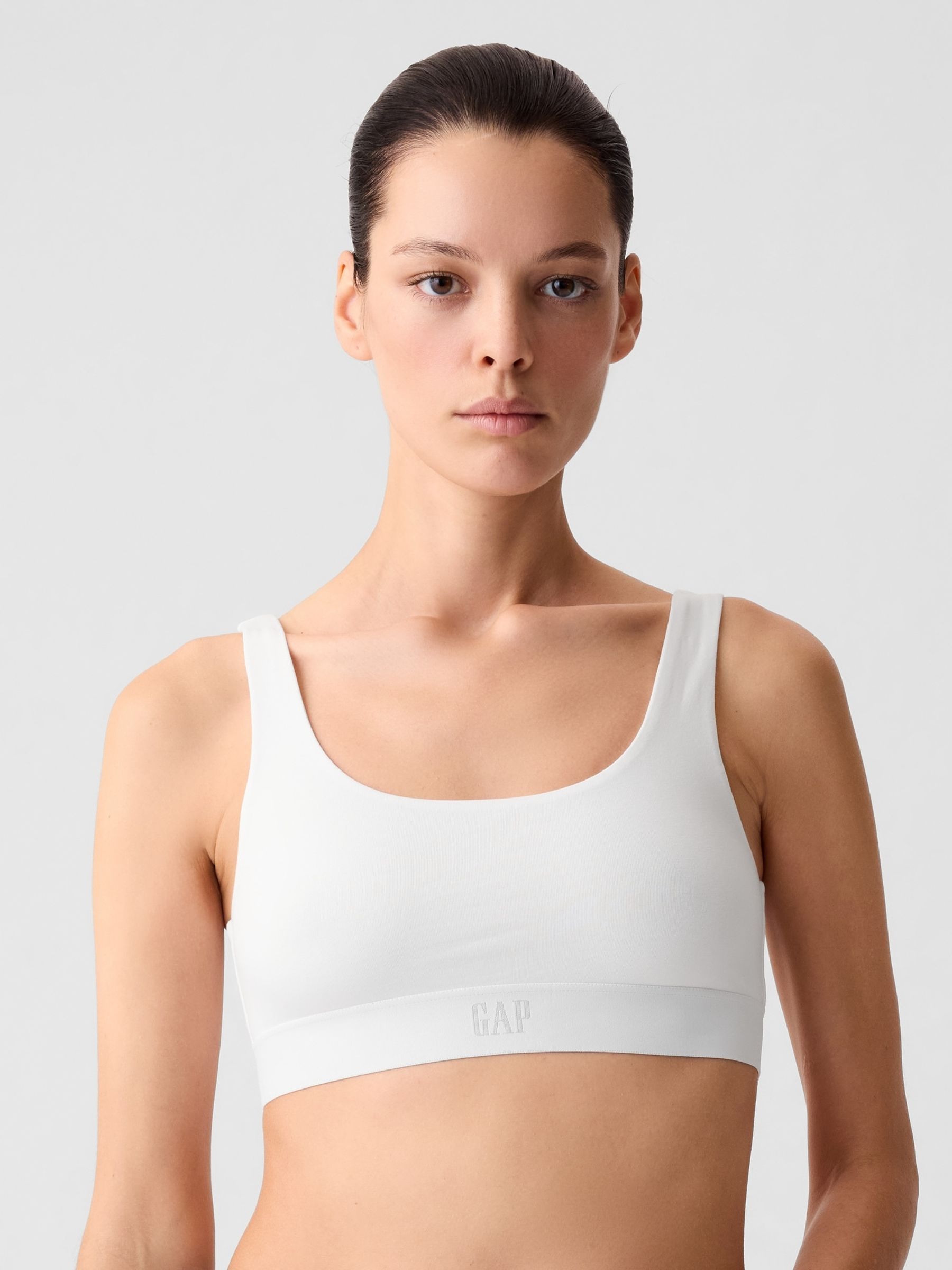 White Organic Stretch Cotton Logo Bralette - Image 3 of 6