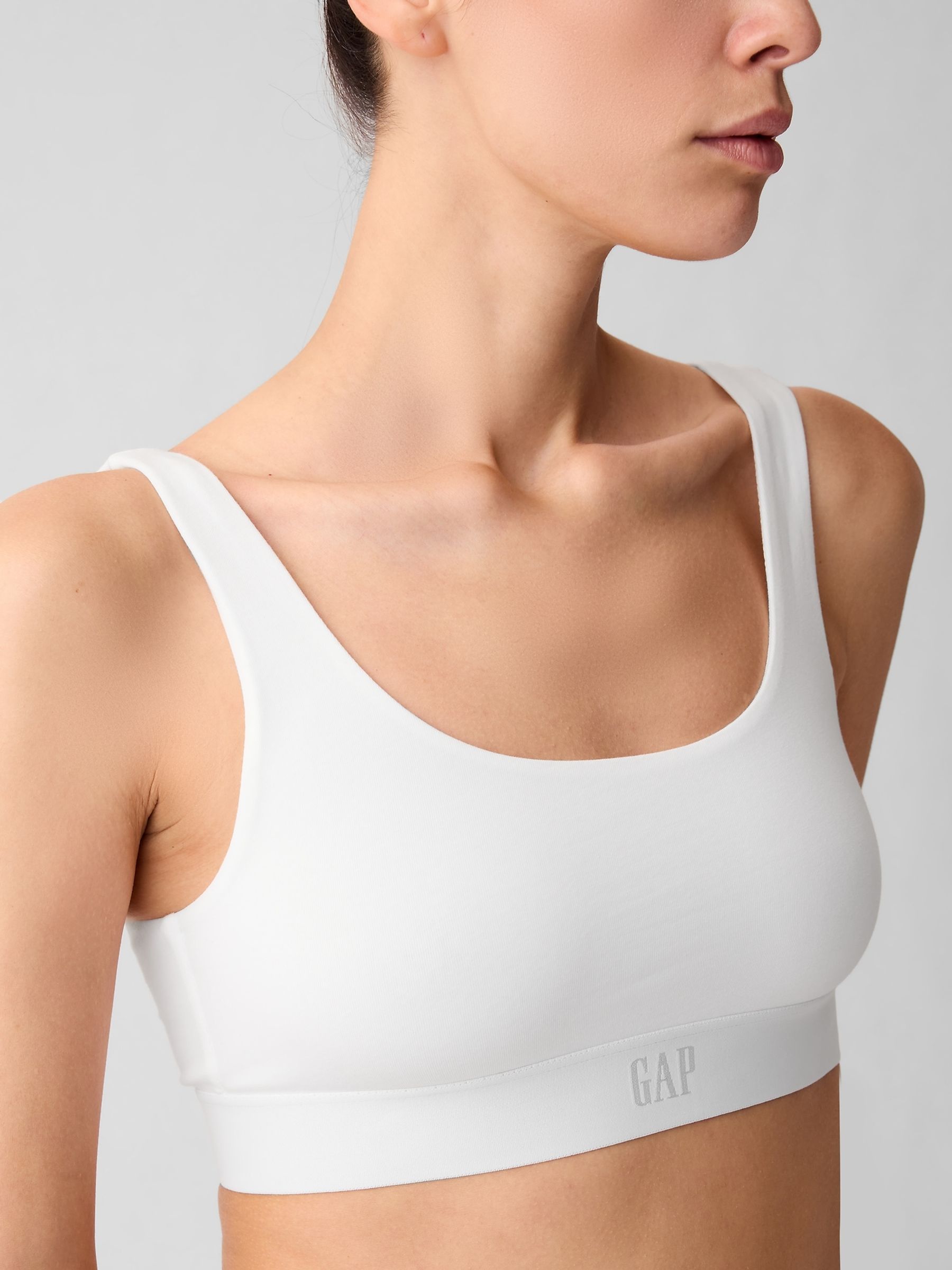 White Organic Stretch Cotton Logo Bralette - Image 5 of 6