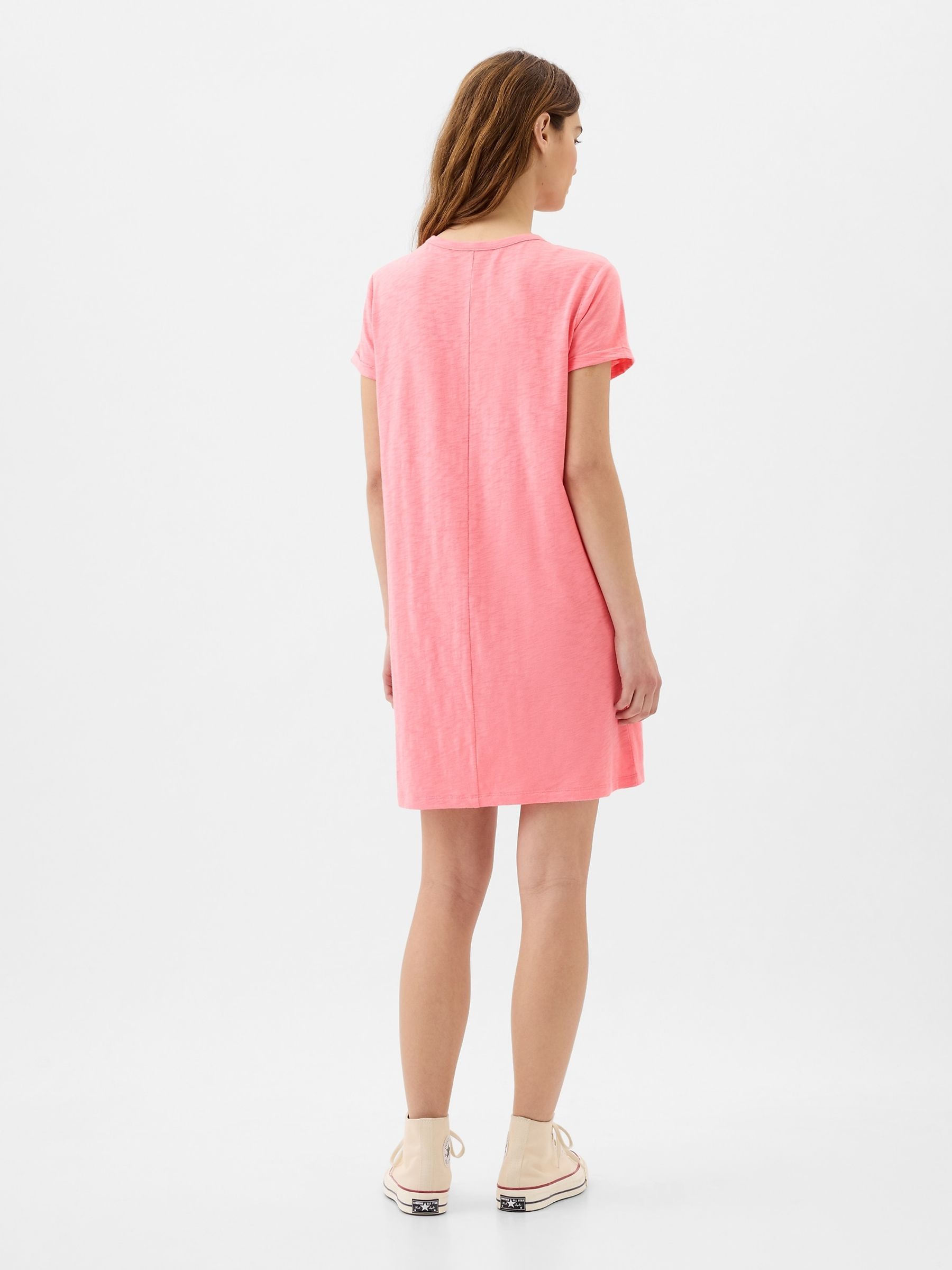 Pink Crew Neck Short Sleeve Pocket Mini T-Shirt Dress - Image 2 of 2