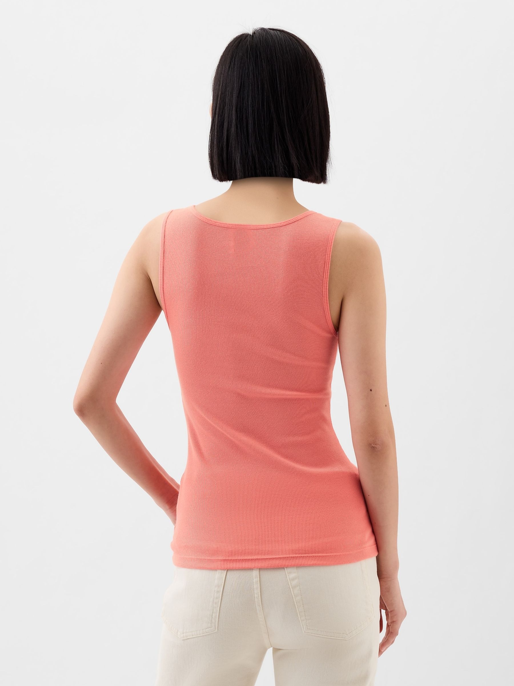Coral Pink Ribbed Scoop Neck Thick Strap Vest - Image 2 of 4