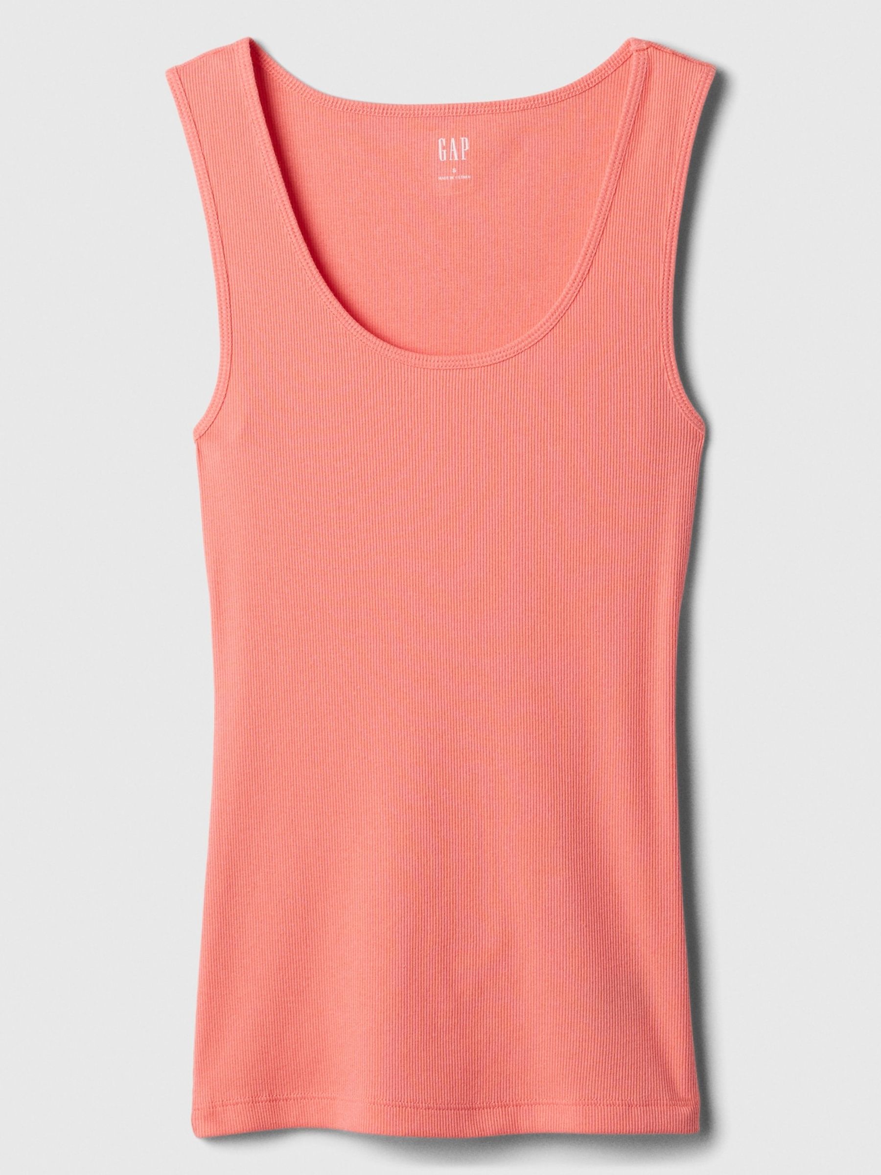 Coral Pink Ribbed Scoop Neck Thick Strap Vest - Image 3 of 4