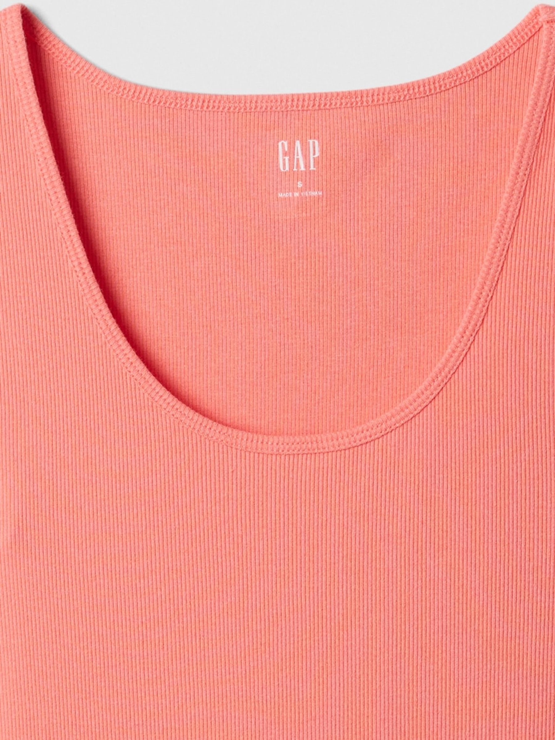 Coral Pink Ribbed Scoop Neck Thick Strap Vest - Image 4 of 4