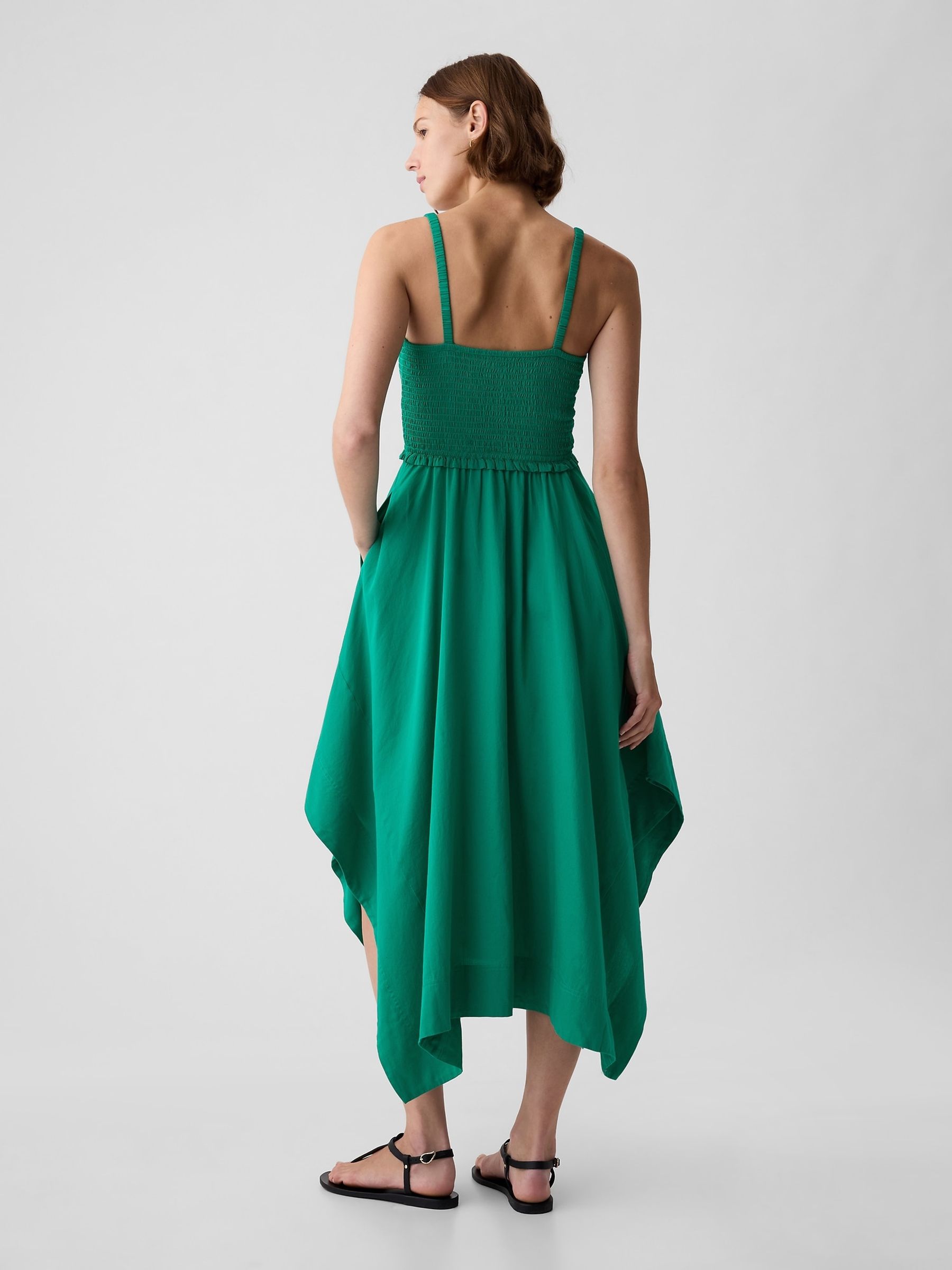 Simply Green Smocked Handkerchief Hem Midi Dress - Image 2 of 5