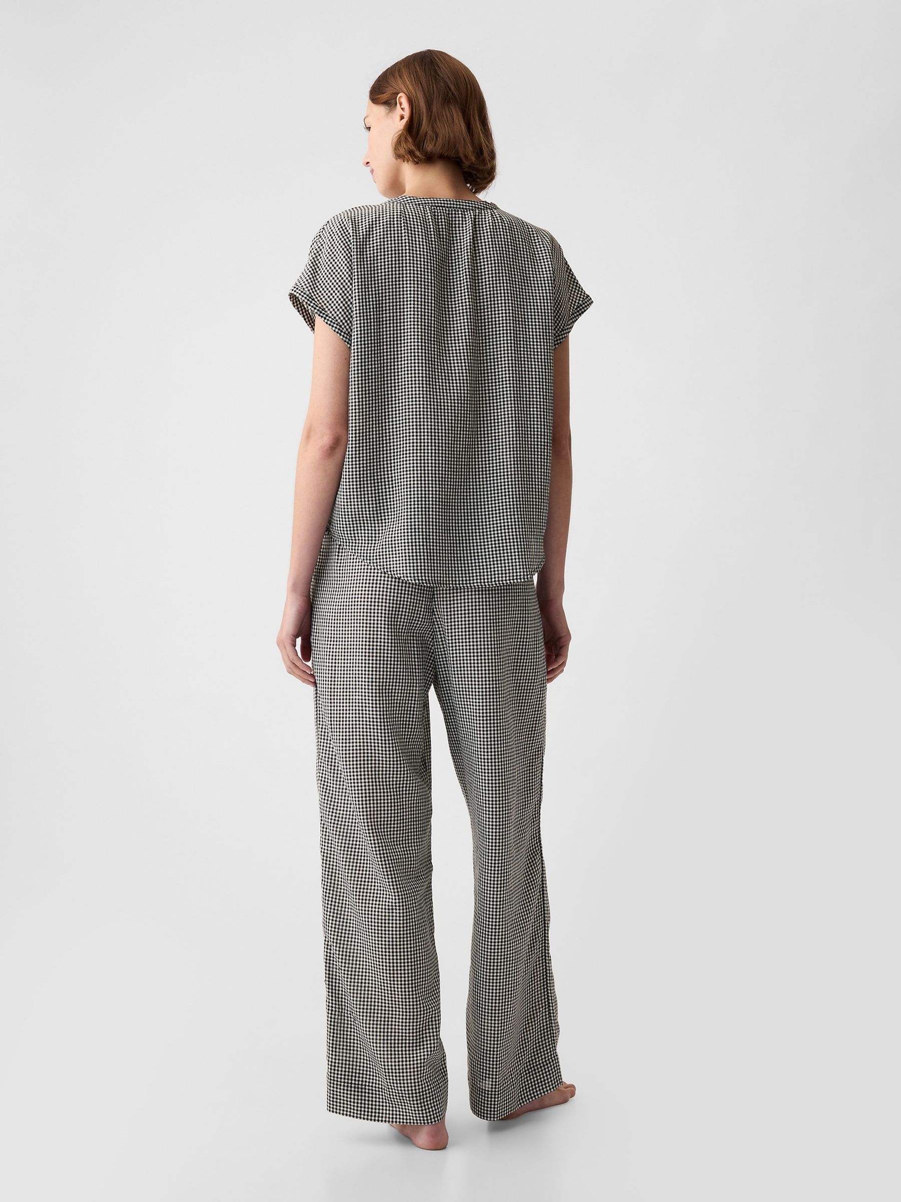 Black/White Crinkle Cotton Short Sleeve Pyjama Top - Image 2 of 2