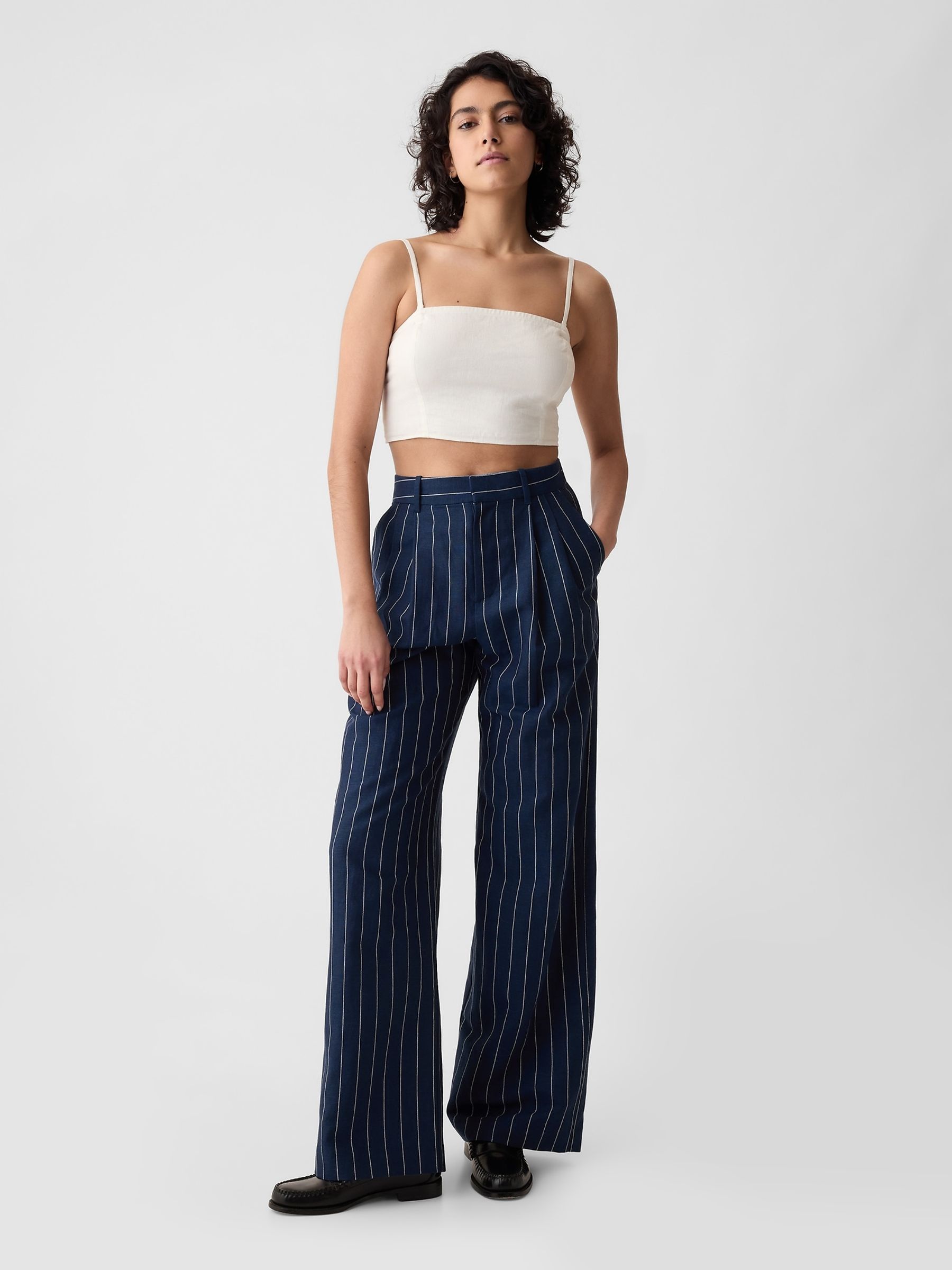 Navy Black And White Striped Trousers New Look Navy Blue Pinstripe
