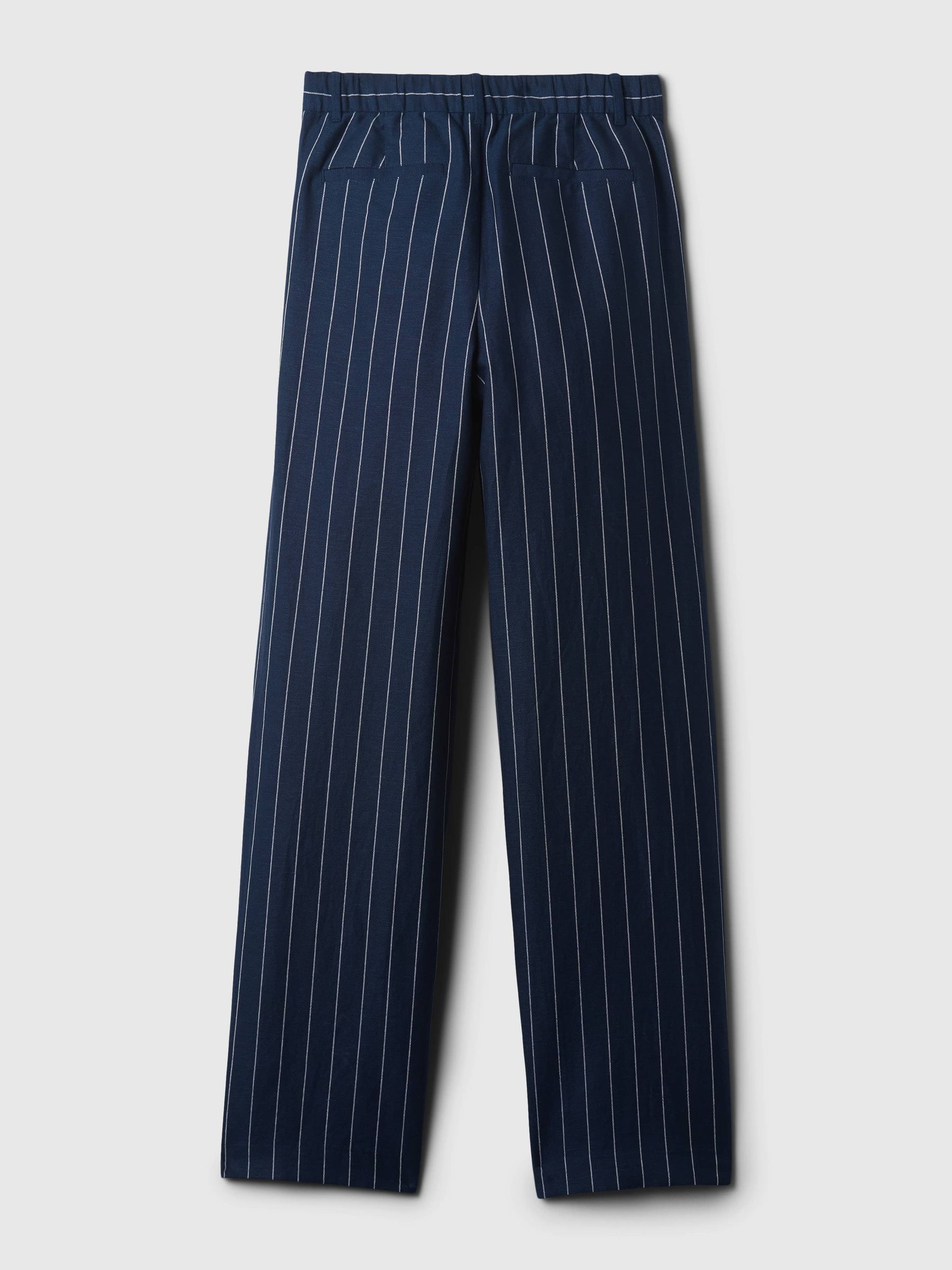 Navy Blue Pinstripe High Waisted Linen Cotton Trousers - Image 6 of 6