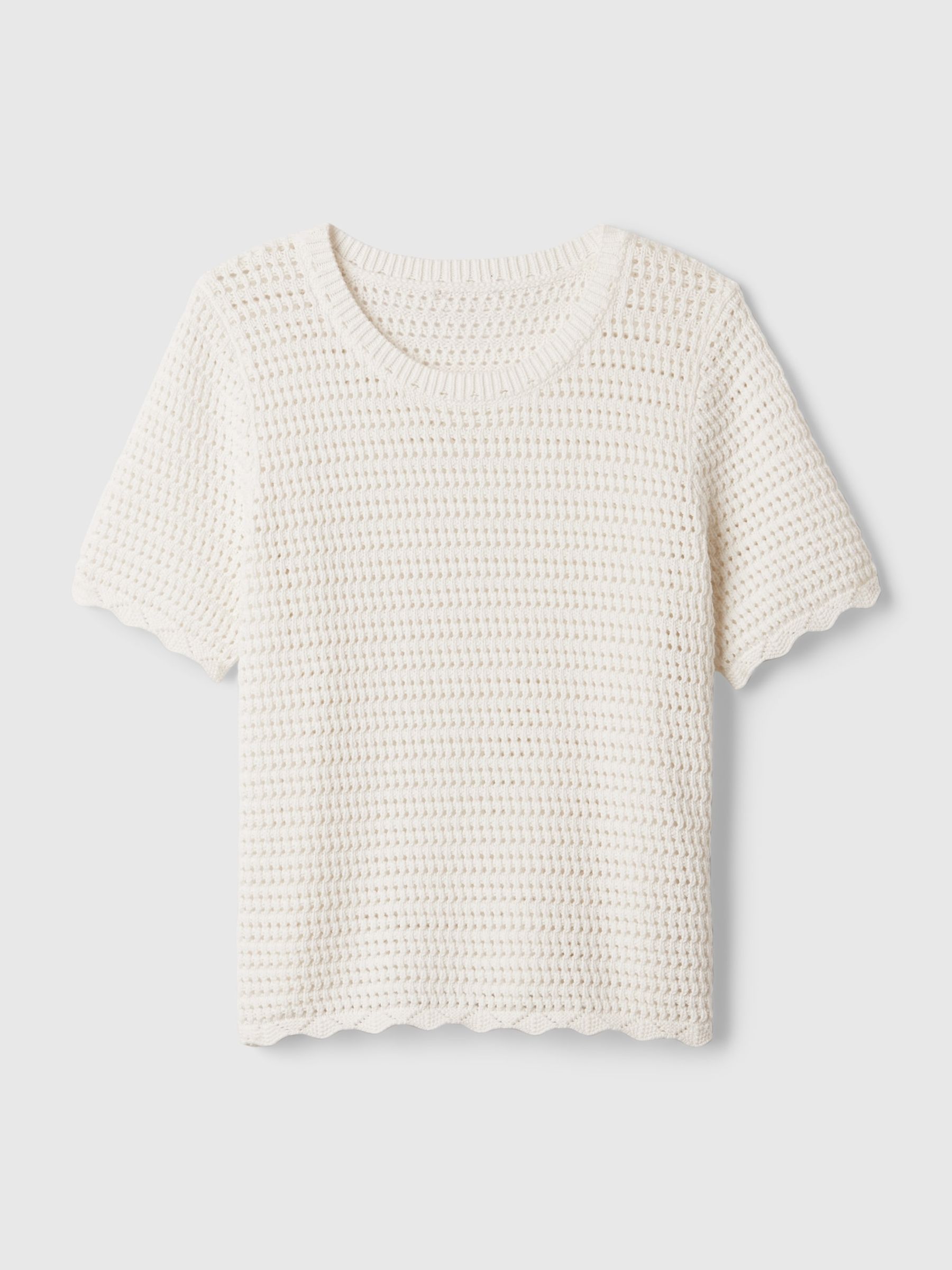 White Crochet Crew Neck Short Sleeve Knit Jumper - Image 5 of 5 White Crochet Crew Neck Short Sleeve Knit Jumper - Image 5 of 5