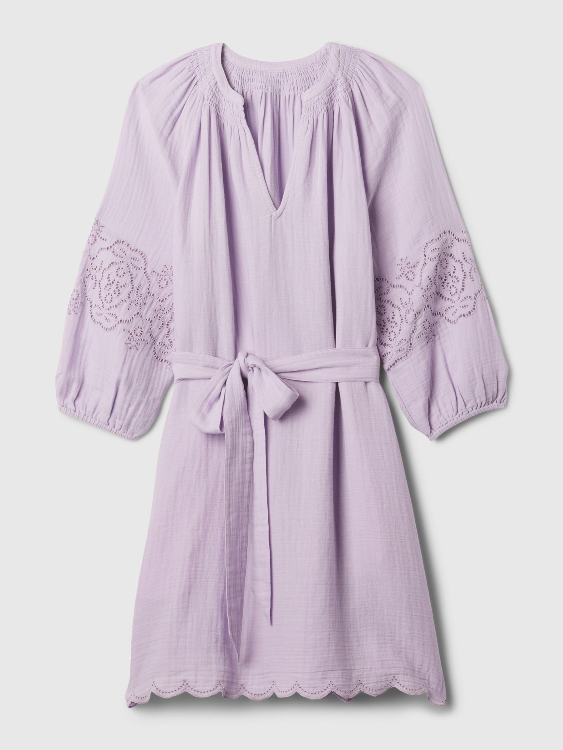 Purple Crinkle Cotton Embroidered Elbow Sleeve Mini Dress - Image 6 of 6