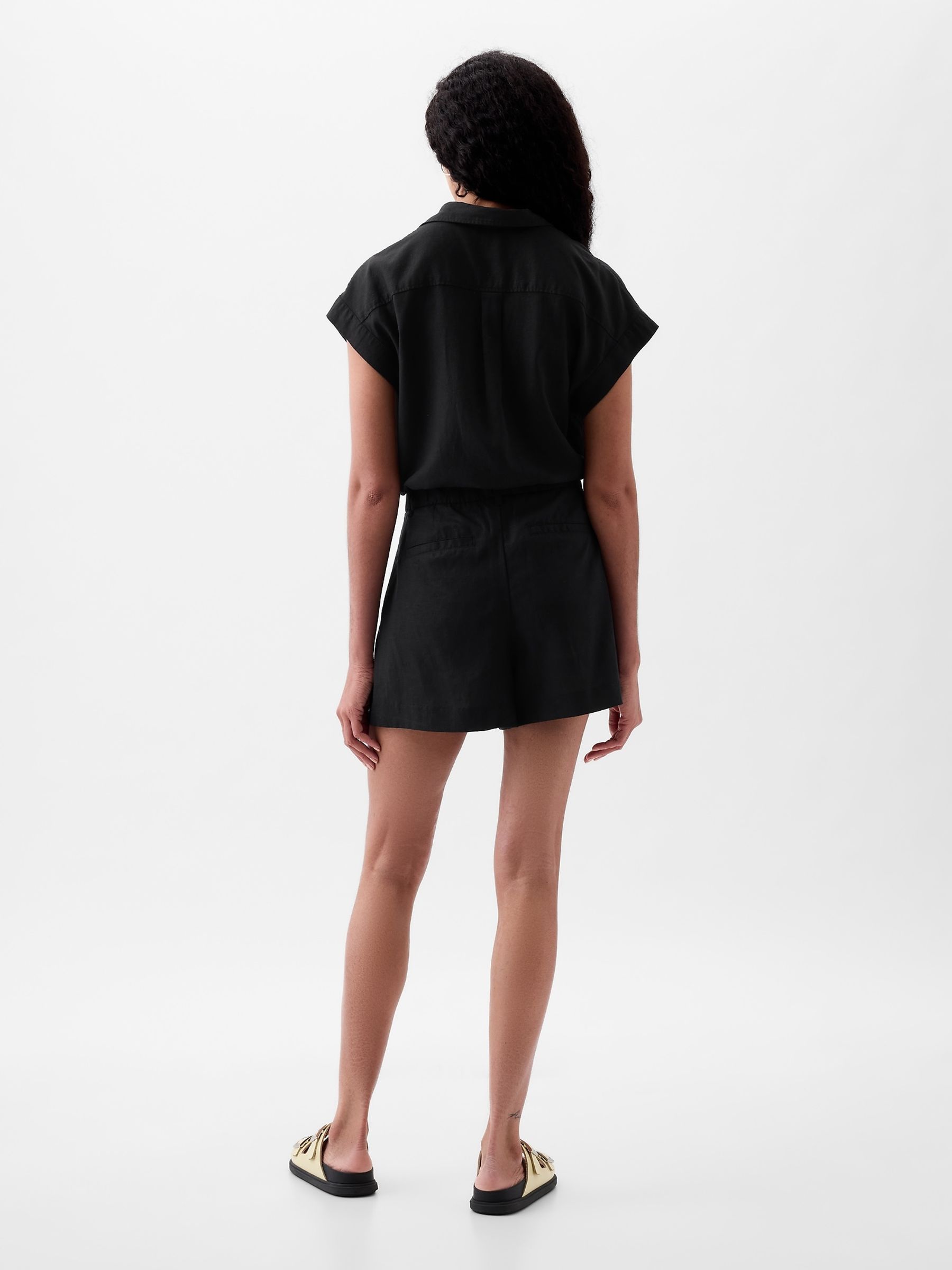 Black 4" Linen Cotton Everyday Shorts - Image 4 of 4