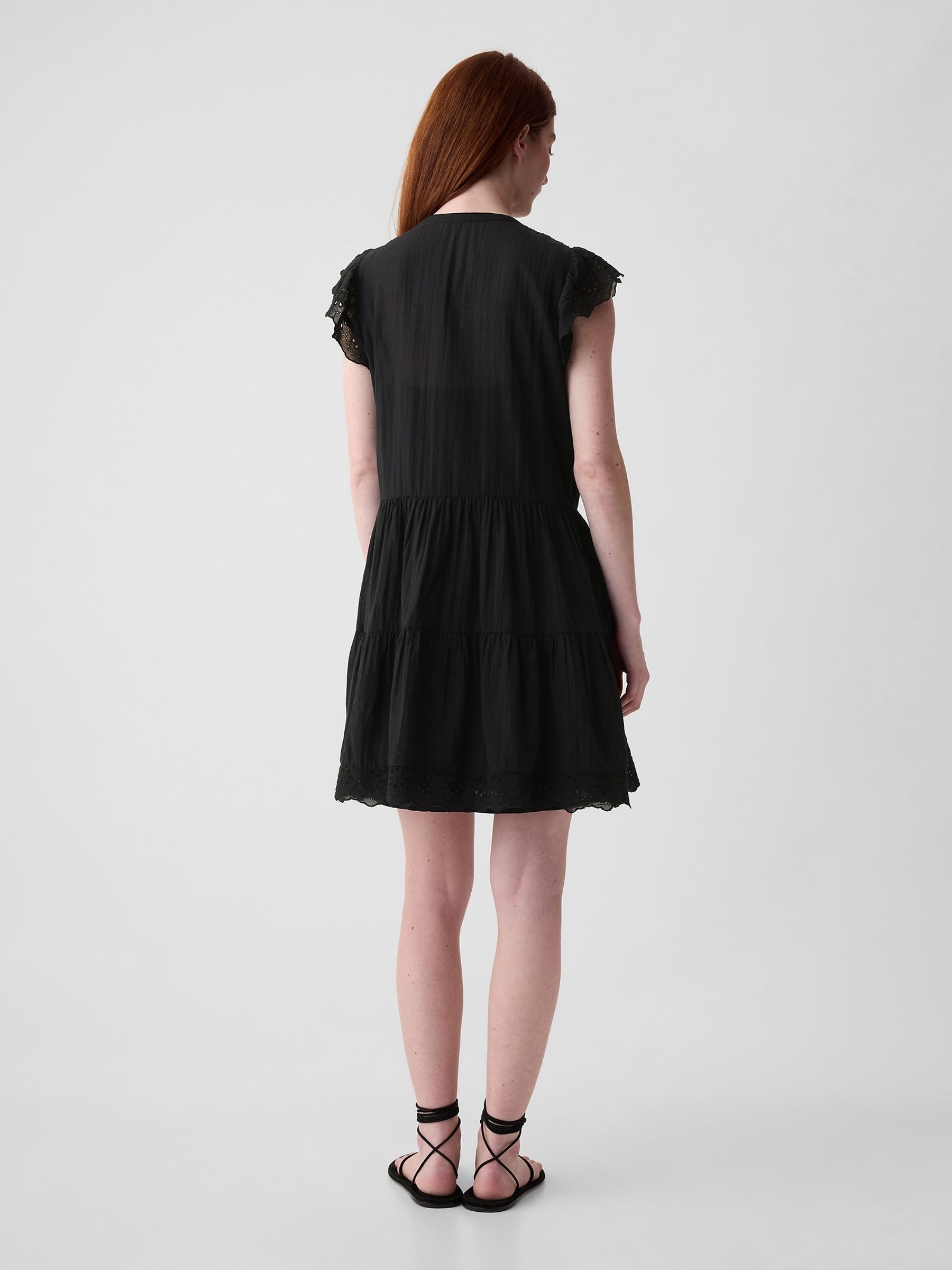 Black Crinkle Cotton Crochet Mini Dress - Image 2 of 3