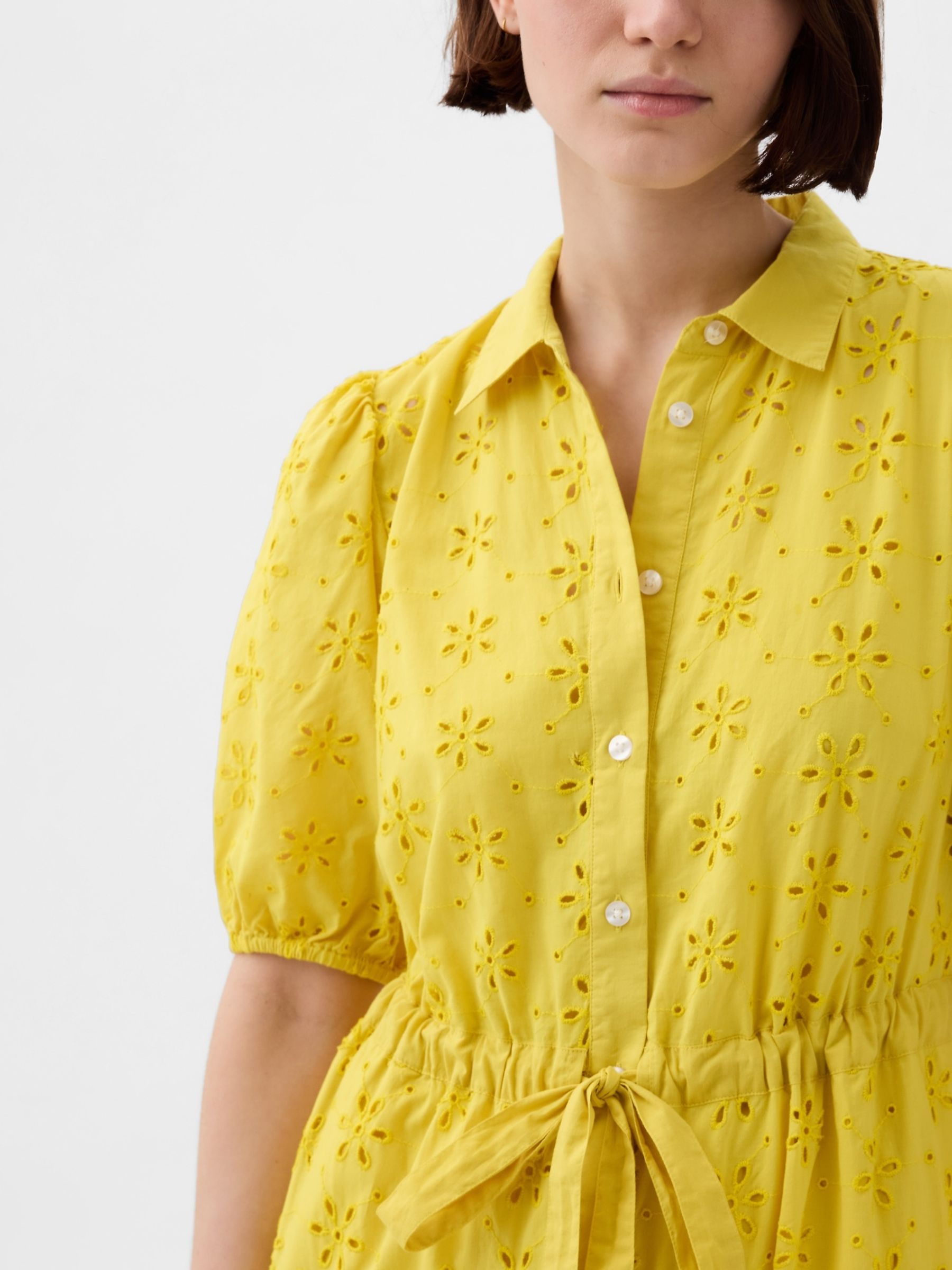 Yellow Eyelet Tie Waist Tiered Midi Dress - Image 5 of 5