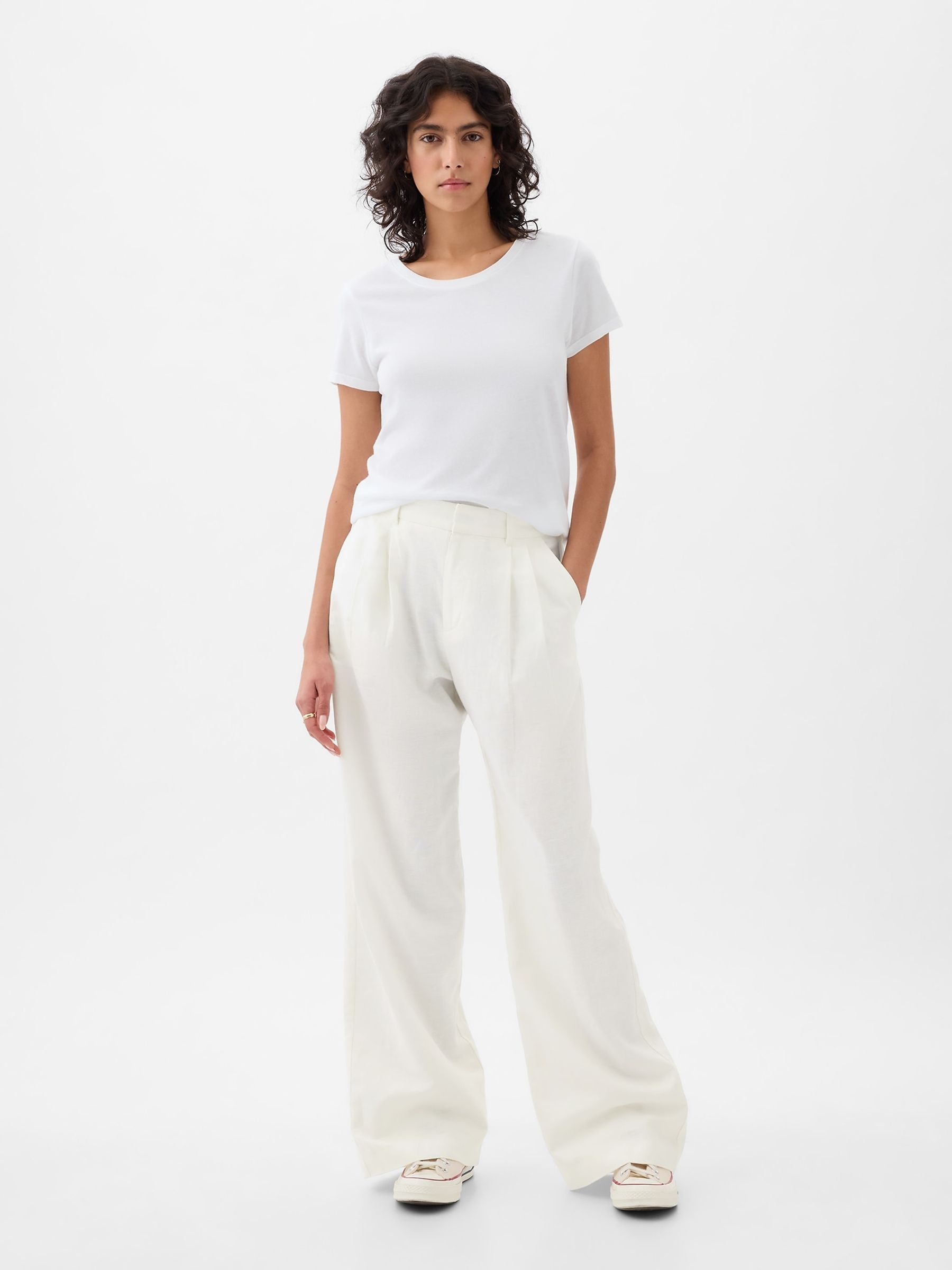 White High Waisted Linen Cotton Trousers Gap