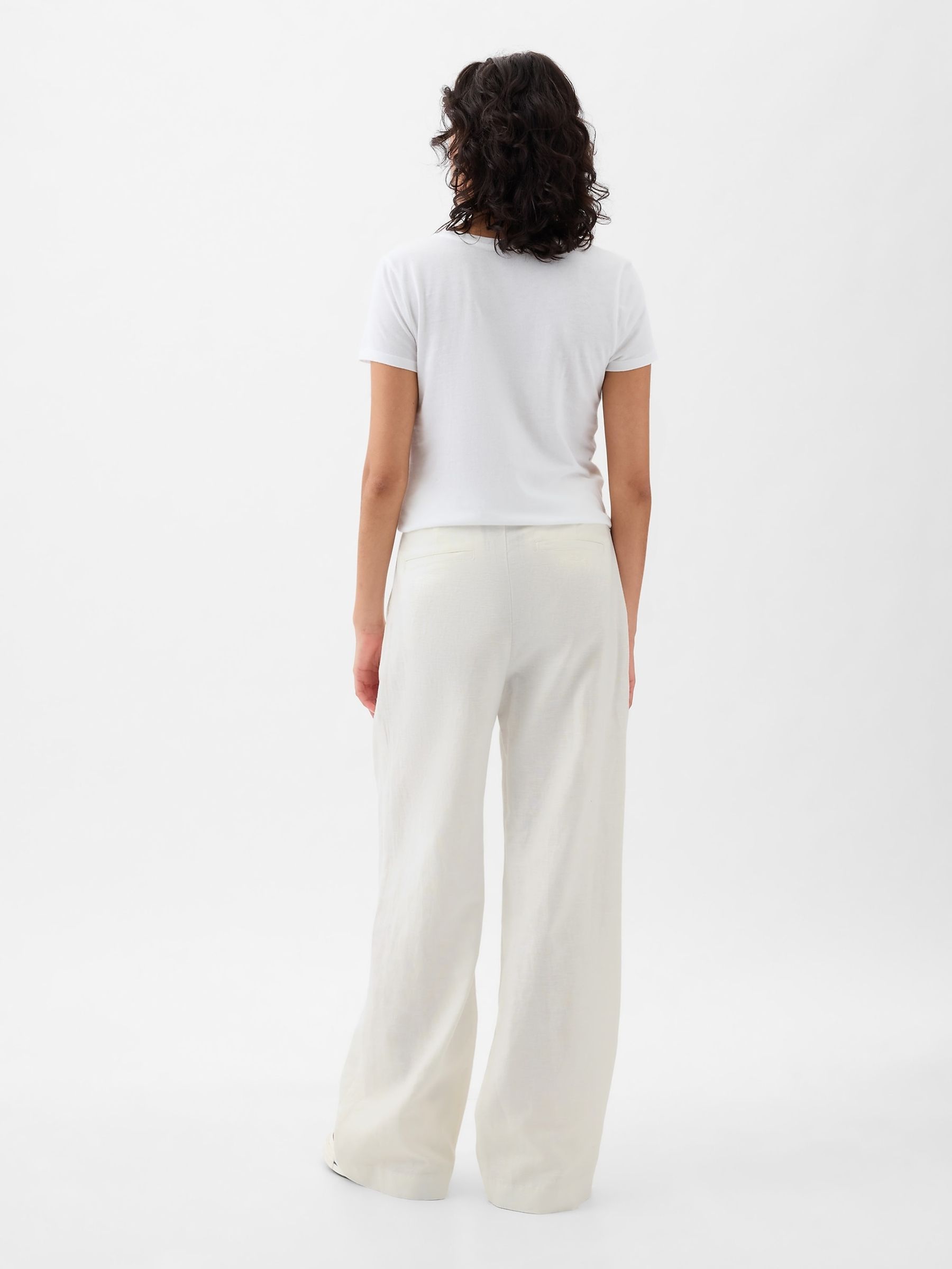 White High Waisted Linen Cotton Trousers - Image 4 of 5