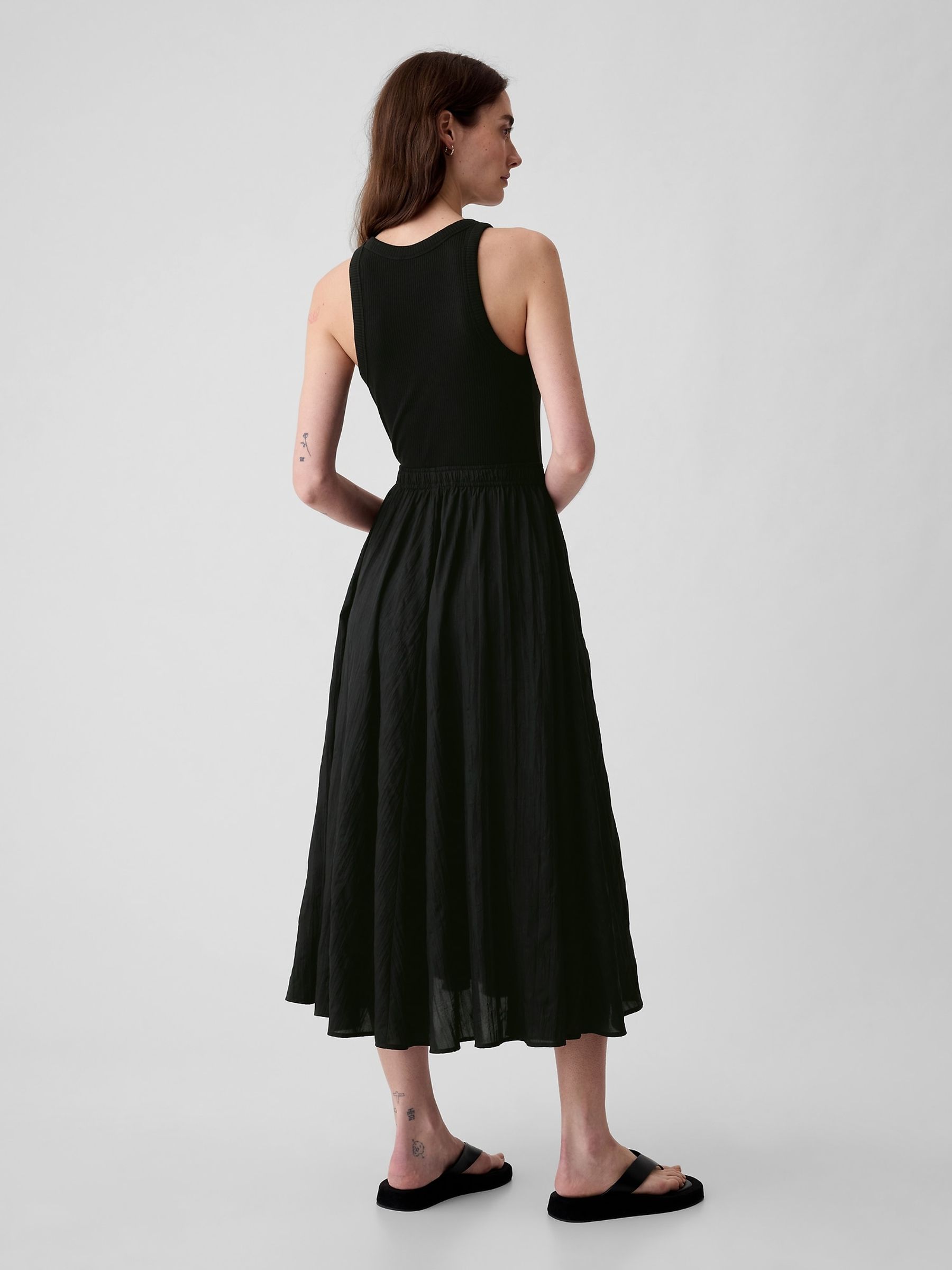 Black Cotton Sleeveless Midi Dress - Image 2 of 5