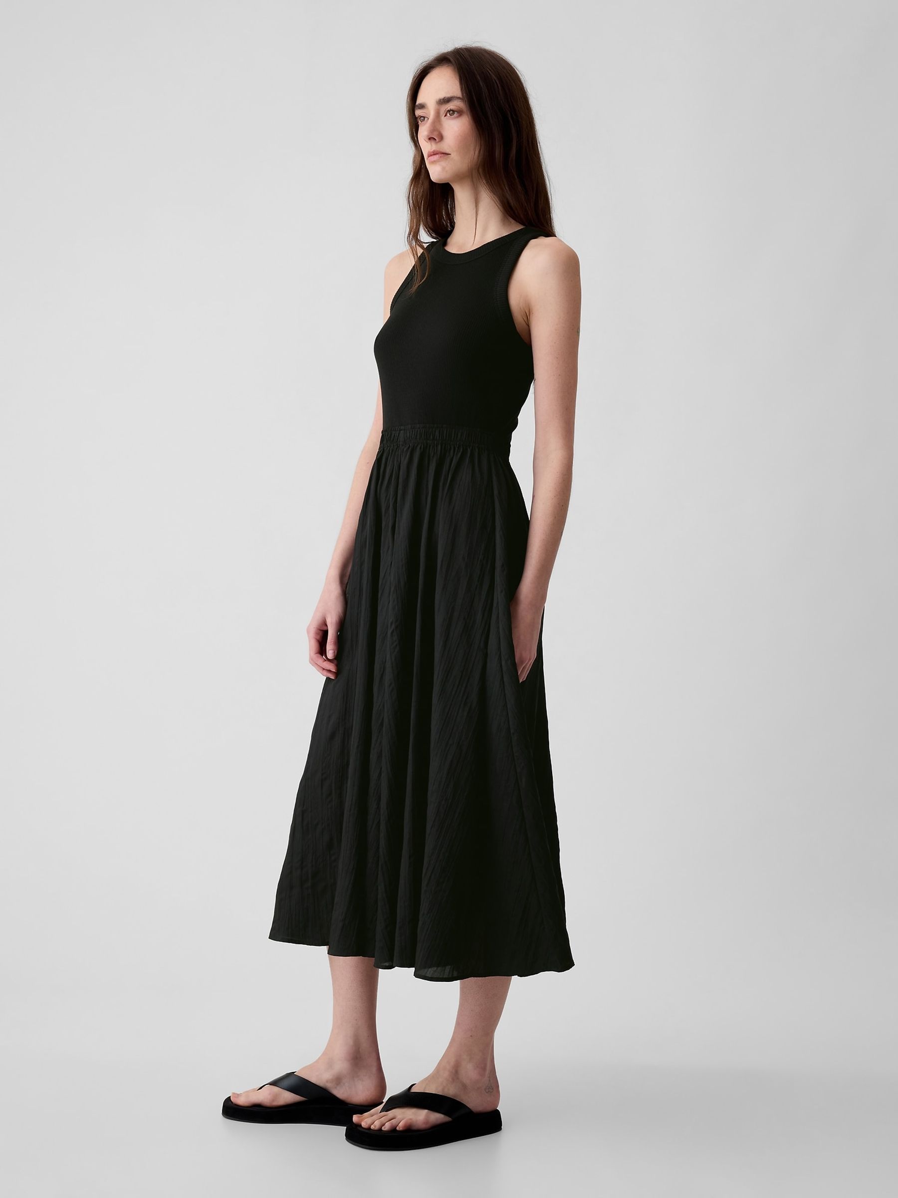 Black Cotton Sleeveless Midi Dress - Image 3 of 5