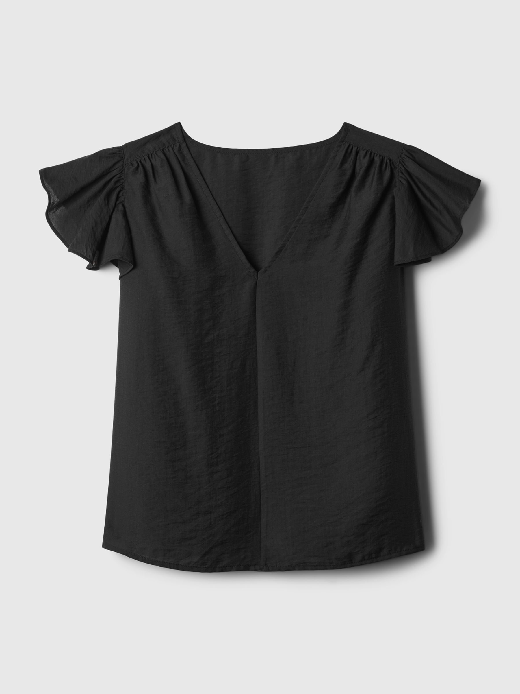 Black V Neck Flutter Sleeve Blouse - Image 4 of 4