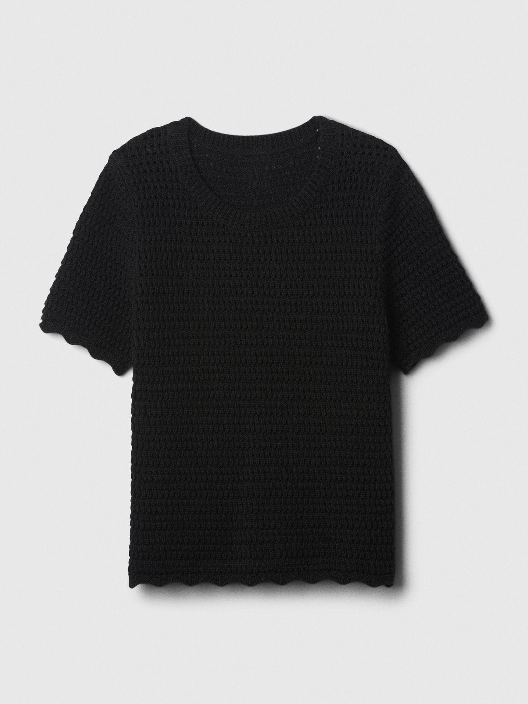 Black Crochet Crew Neck Short Sleeve Knit Jumper - Image 5 of 5