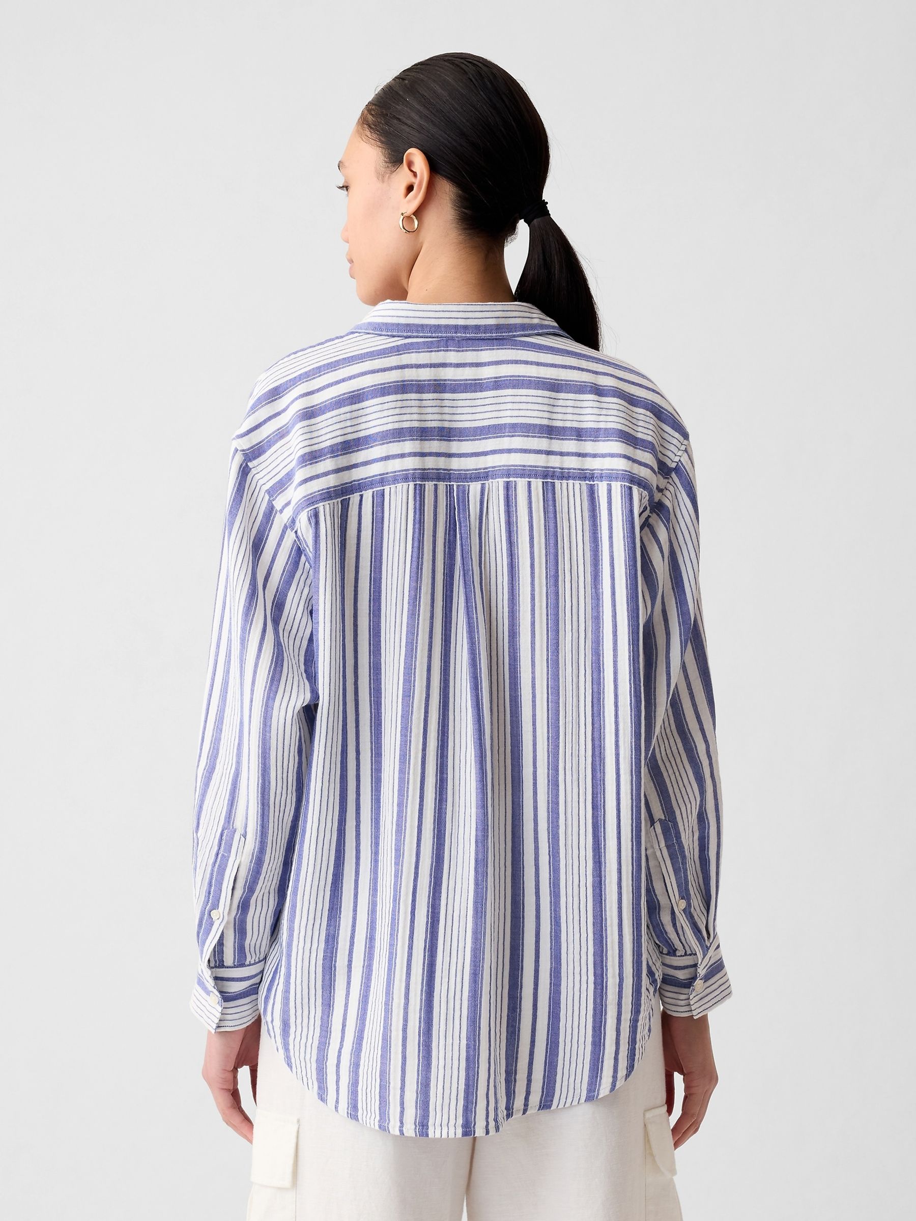Blue Crinkle Cotton Long Sleeve Oversize Shirt - Image 2 of 3