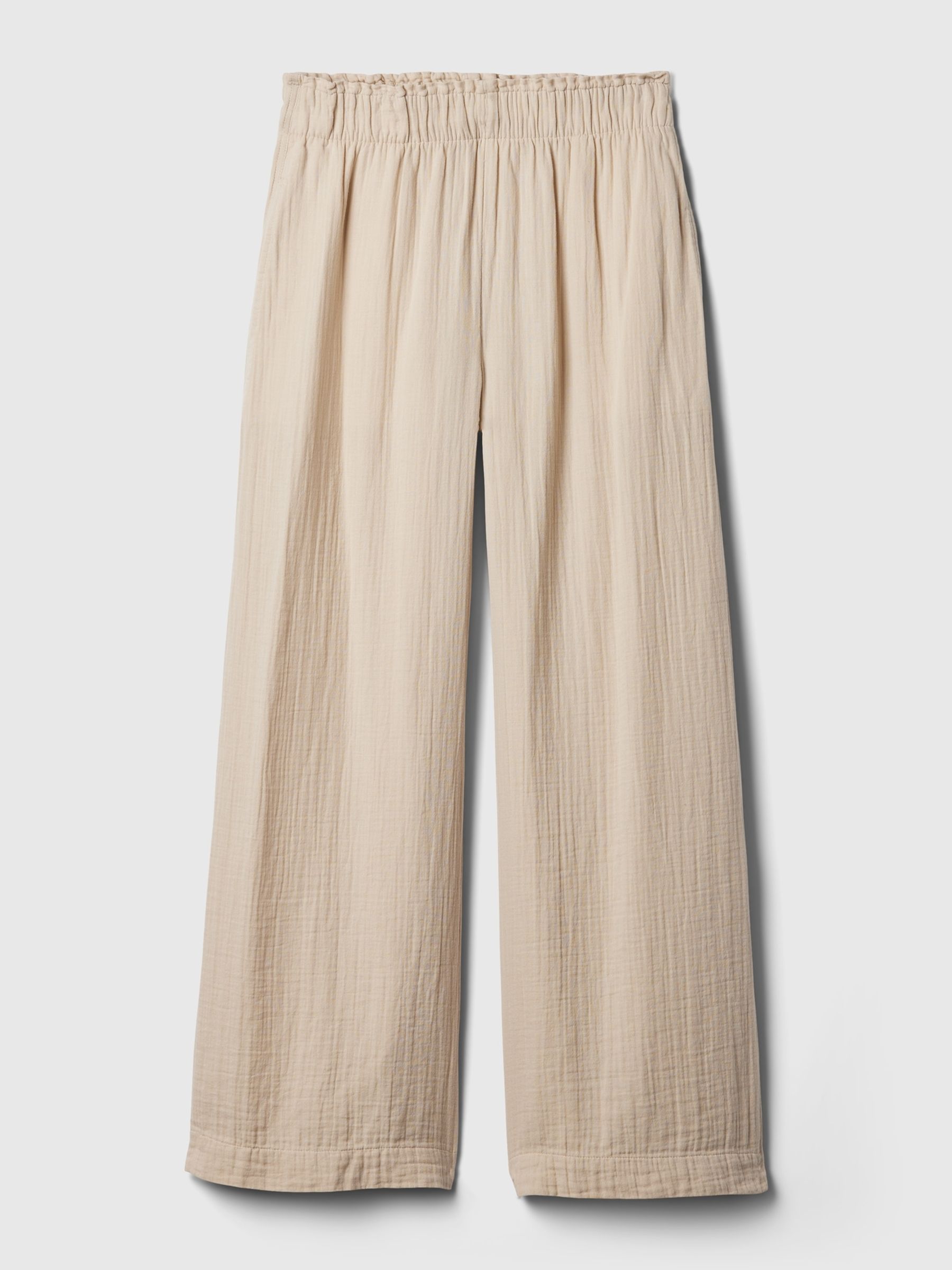 Beige Crinkle Cotton Wide Leg Pull On Trouser - Image 6 of 6
