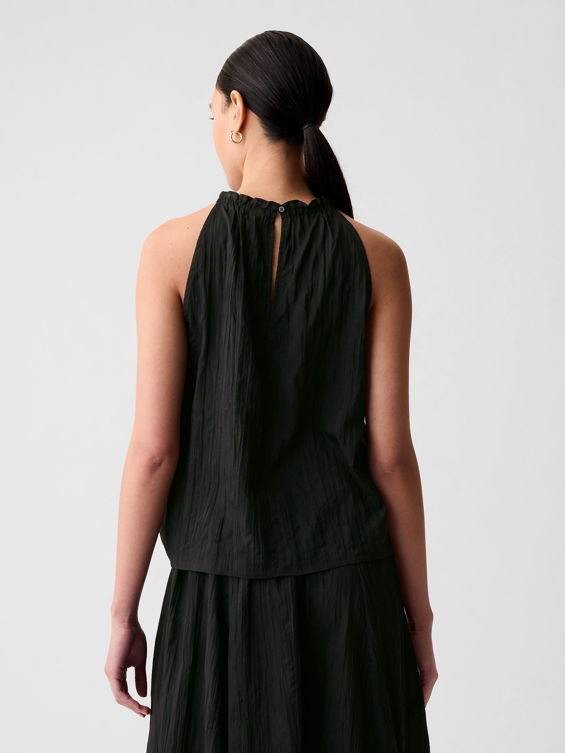 Black Crinkle Sleeveless Halter Top - Image 2 of 4