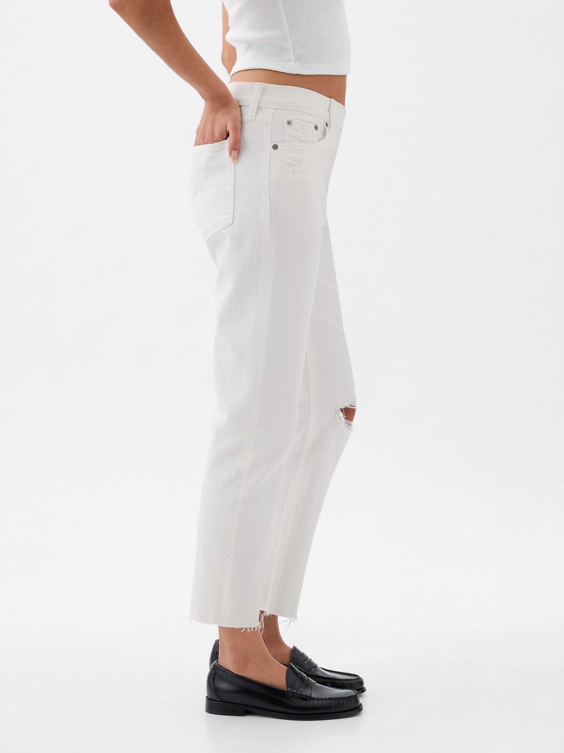 White High Waisted Cheeky Straight Leg Ripped Jeans - Image 3 of 8