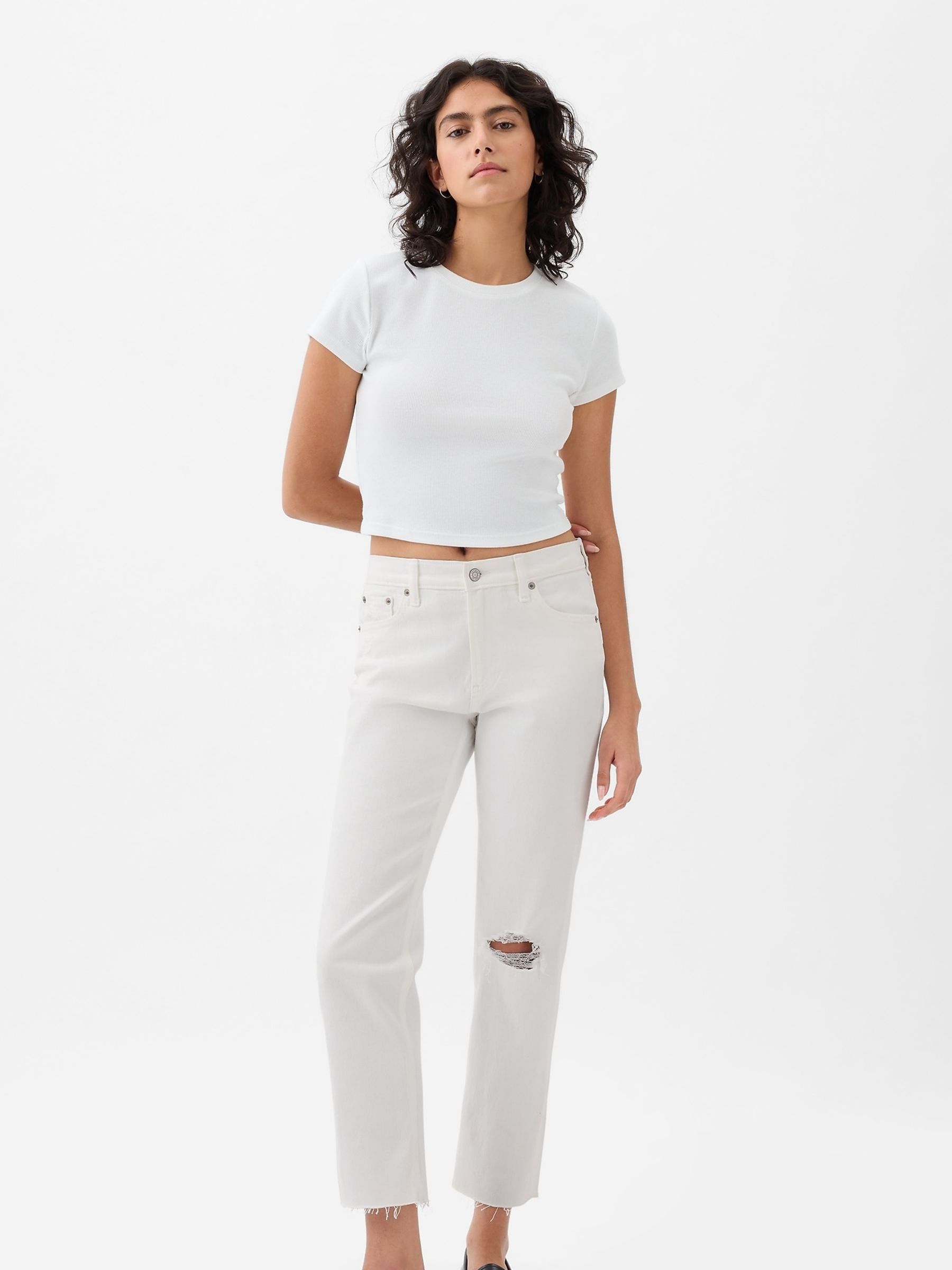 White High Waisted Cheeky Straight Leg Ripped Jeans - Image 4 of 8