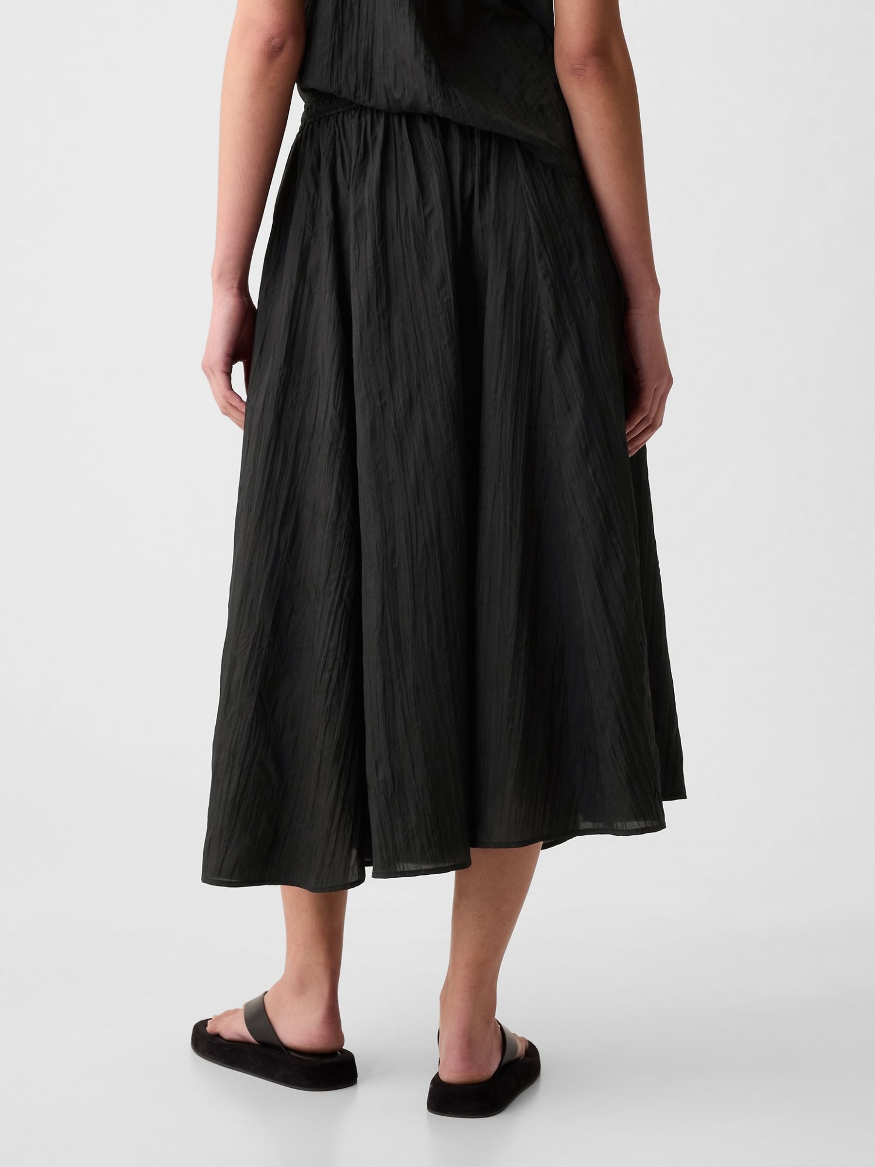 Black Crinkle Pull On Midi Skirt - Image 3 of 4