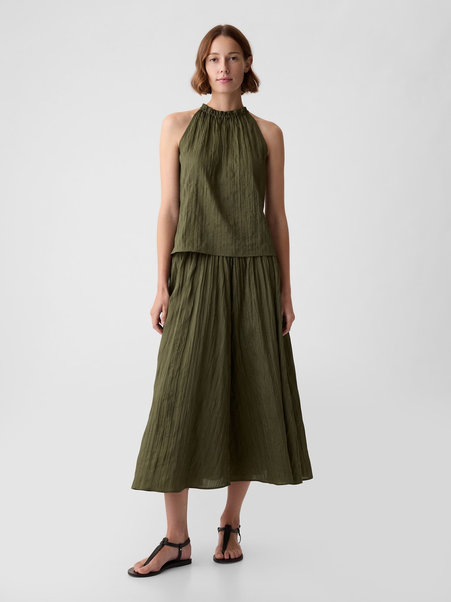 Green Crinkle Sleeveless Halter Top - Image 3 of 8