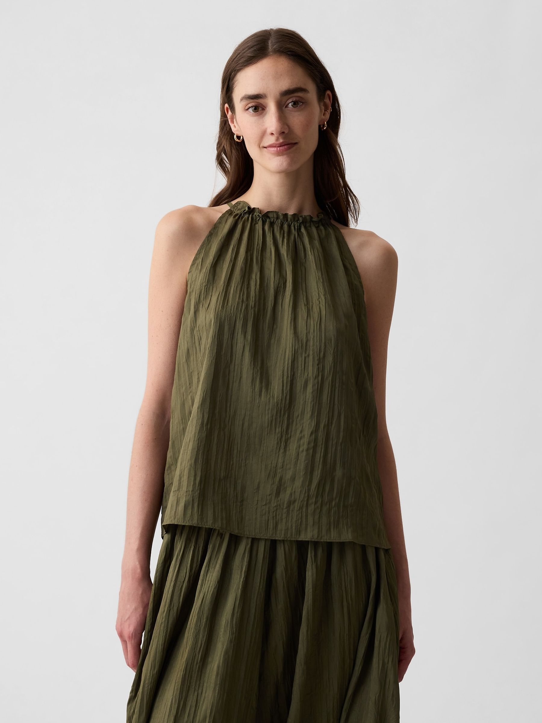 Green Crinkle Sleeveless Halter Top - Image 4 of 8