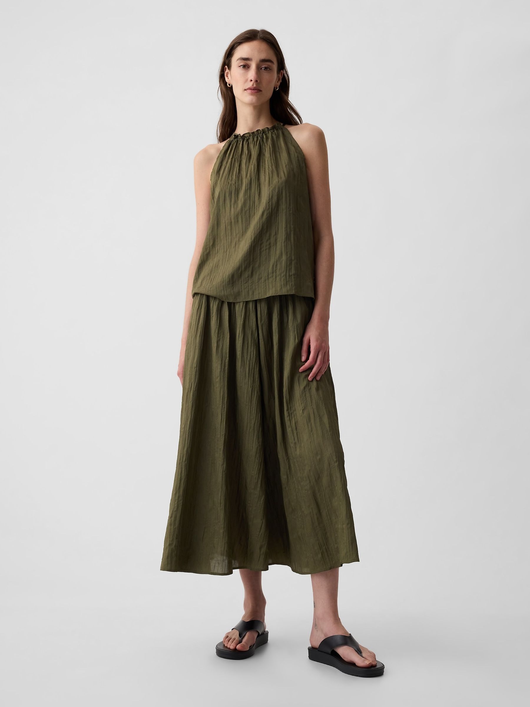 Green Crinkle Sleeveless Halter Top - Image 6 of 8