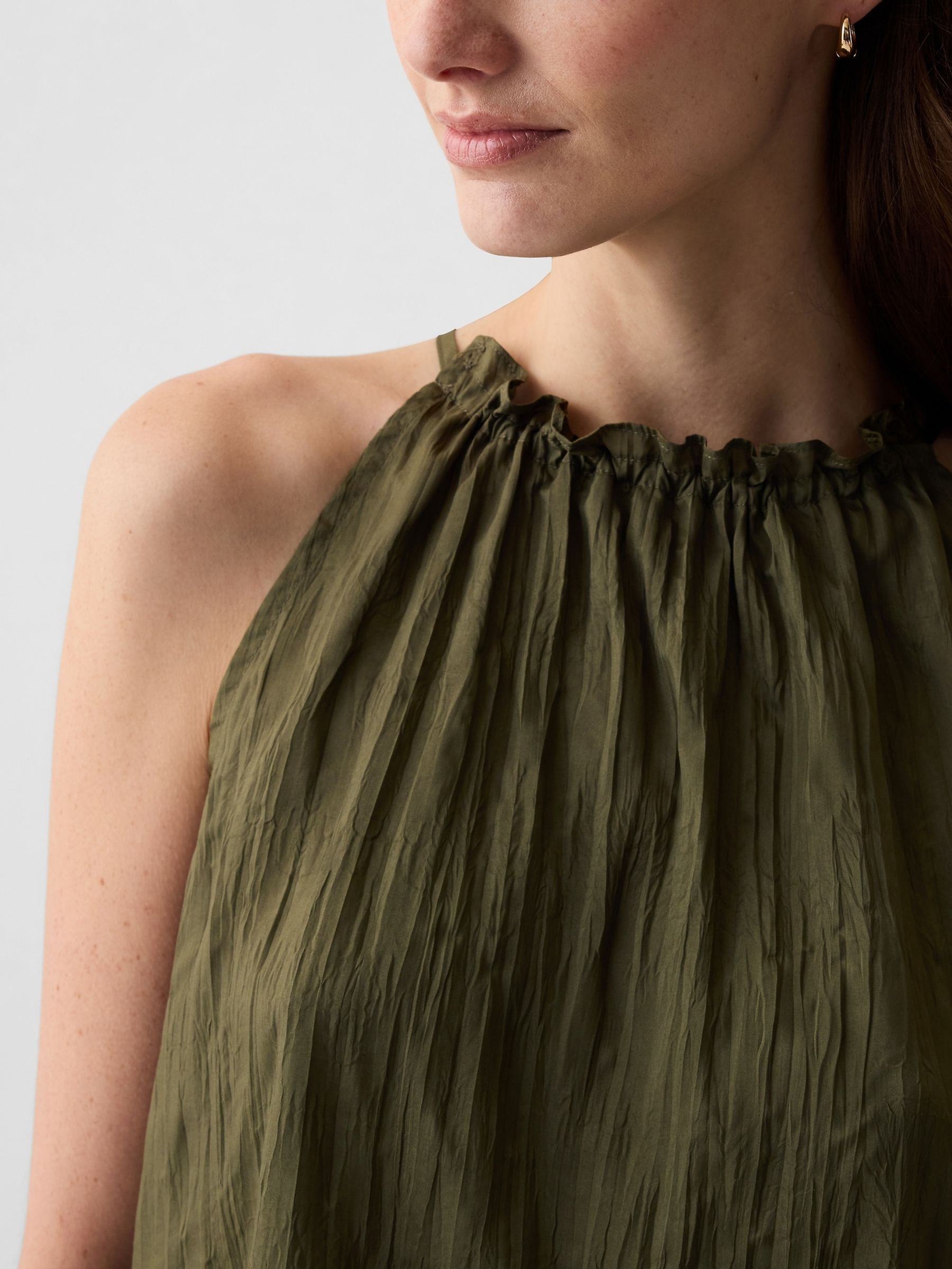 Green Crinkle Sleeveless Halter Top - Image 7 of 8