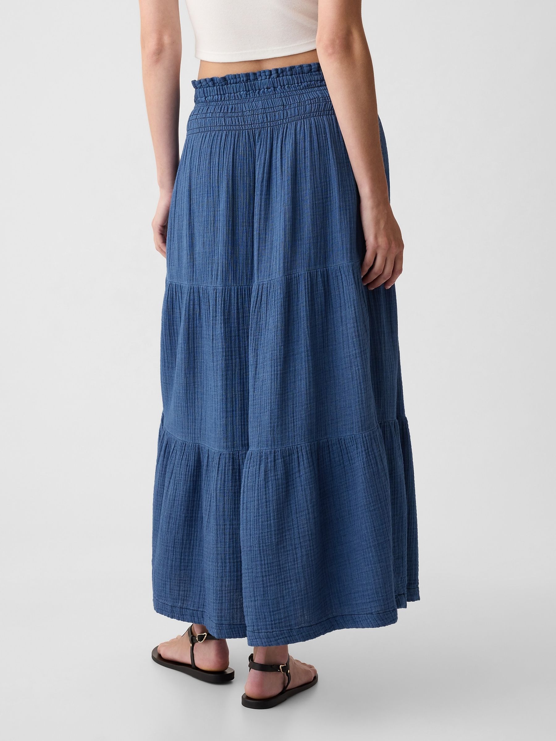 Blue Crinkle Cotton Pull On Maxi Skirt - Image 2 of 3