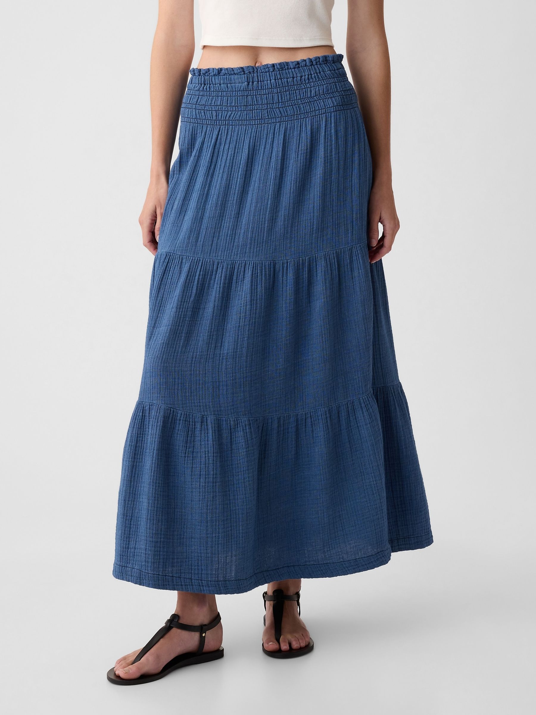 Blue Crinkle Cotton Pull On Maxi Skirt - Image 3 of 3
