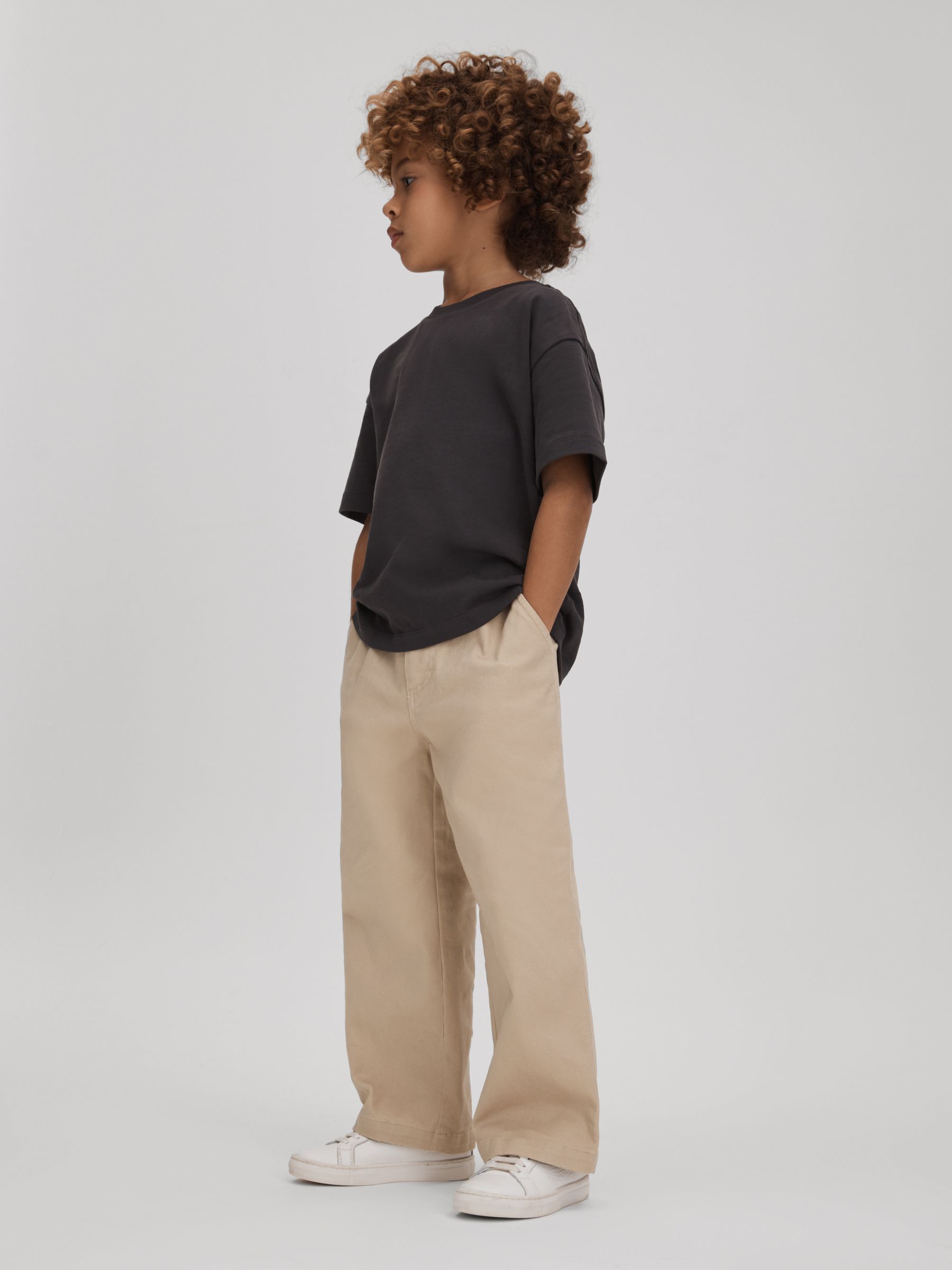 3-9 yrs Elasticated Waist Cotton Blend Trousers in Stone - Image 3 of 4