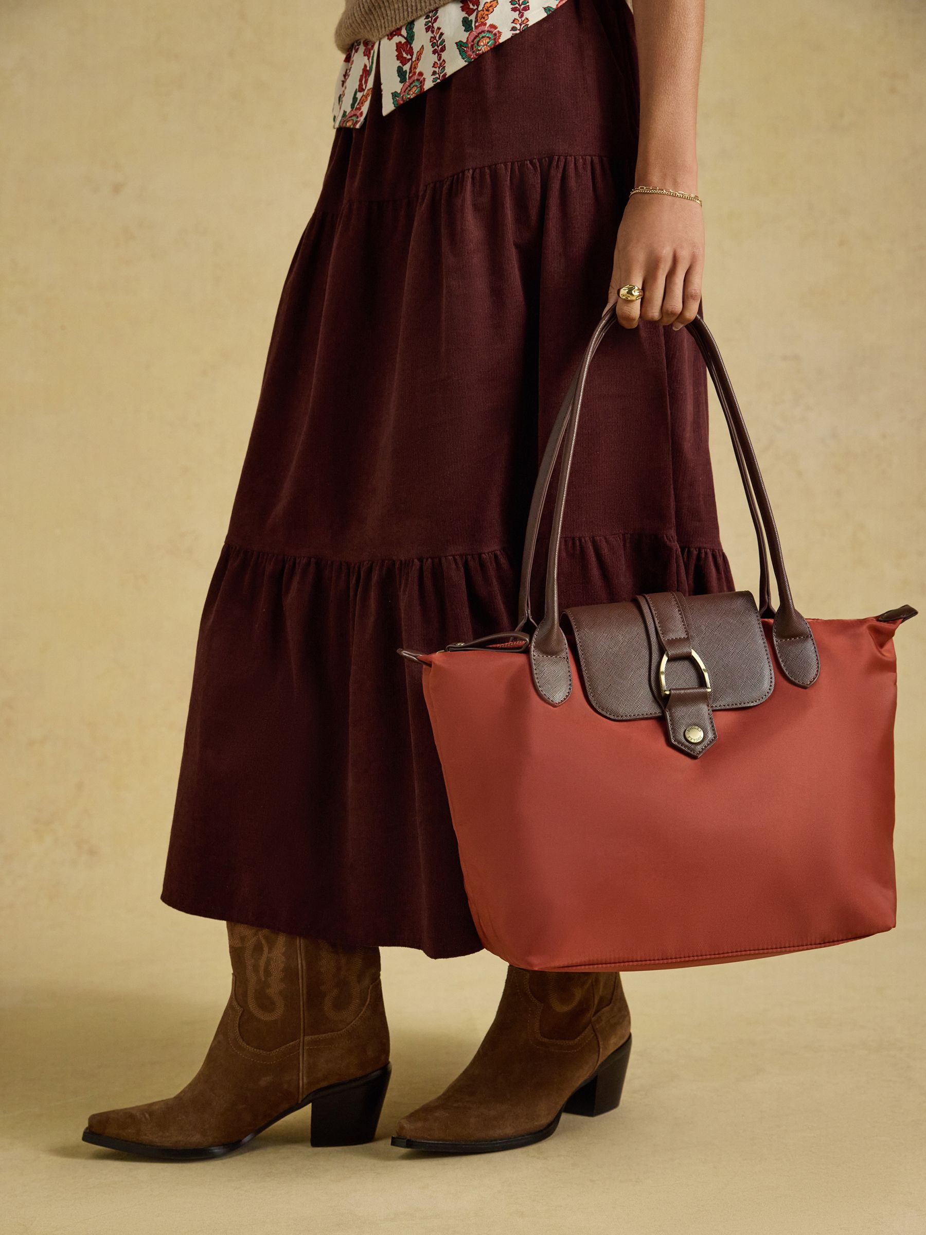 Edie Rust Orange Zip Top Shopper Bag - Image 1 of 10