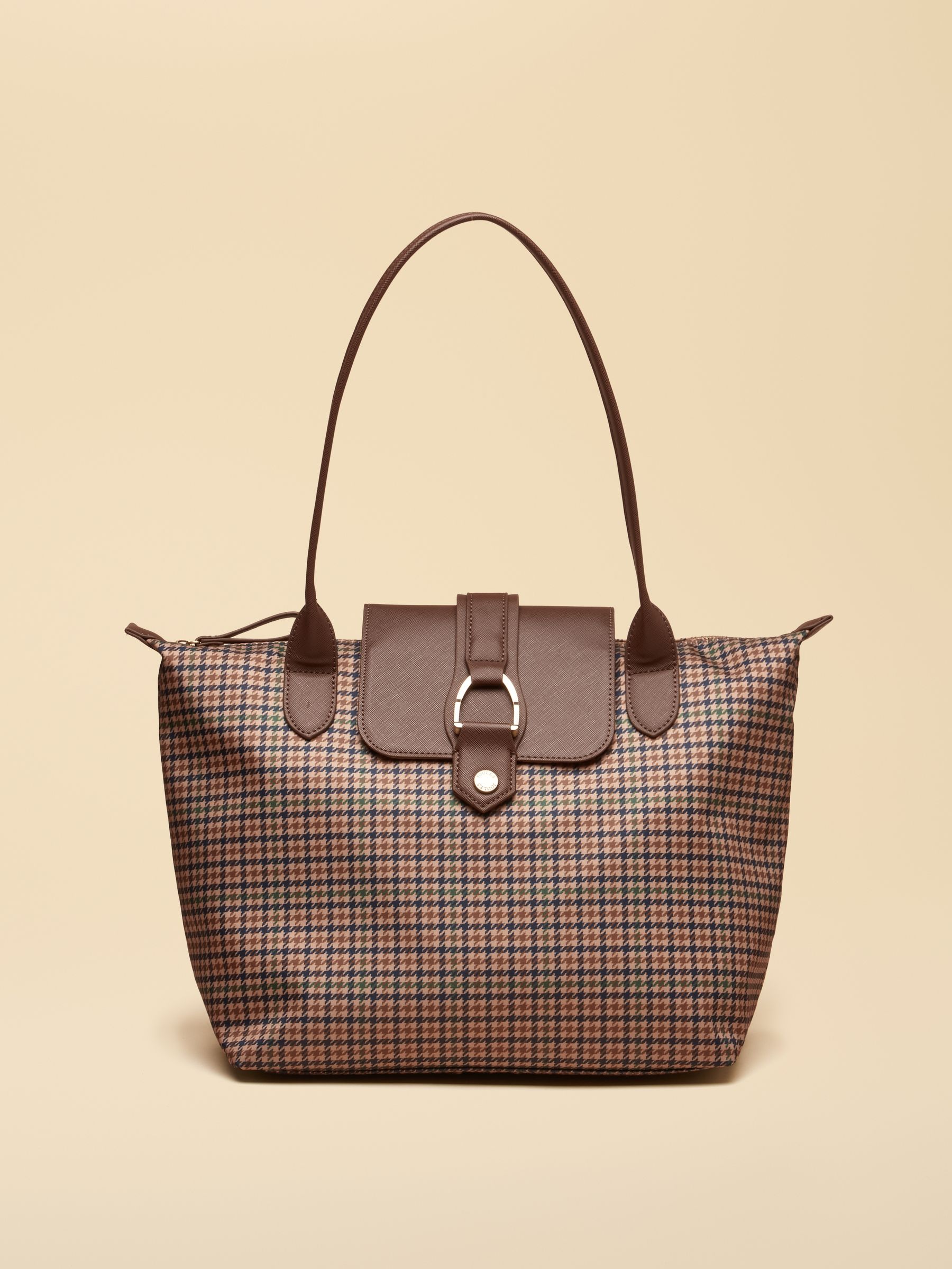 Edie Neutral Check Zip Top Shopper Bag - Image 1 of 9