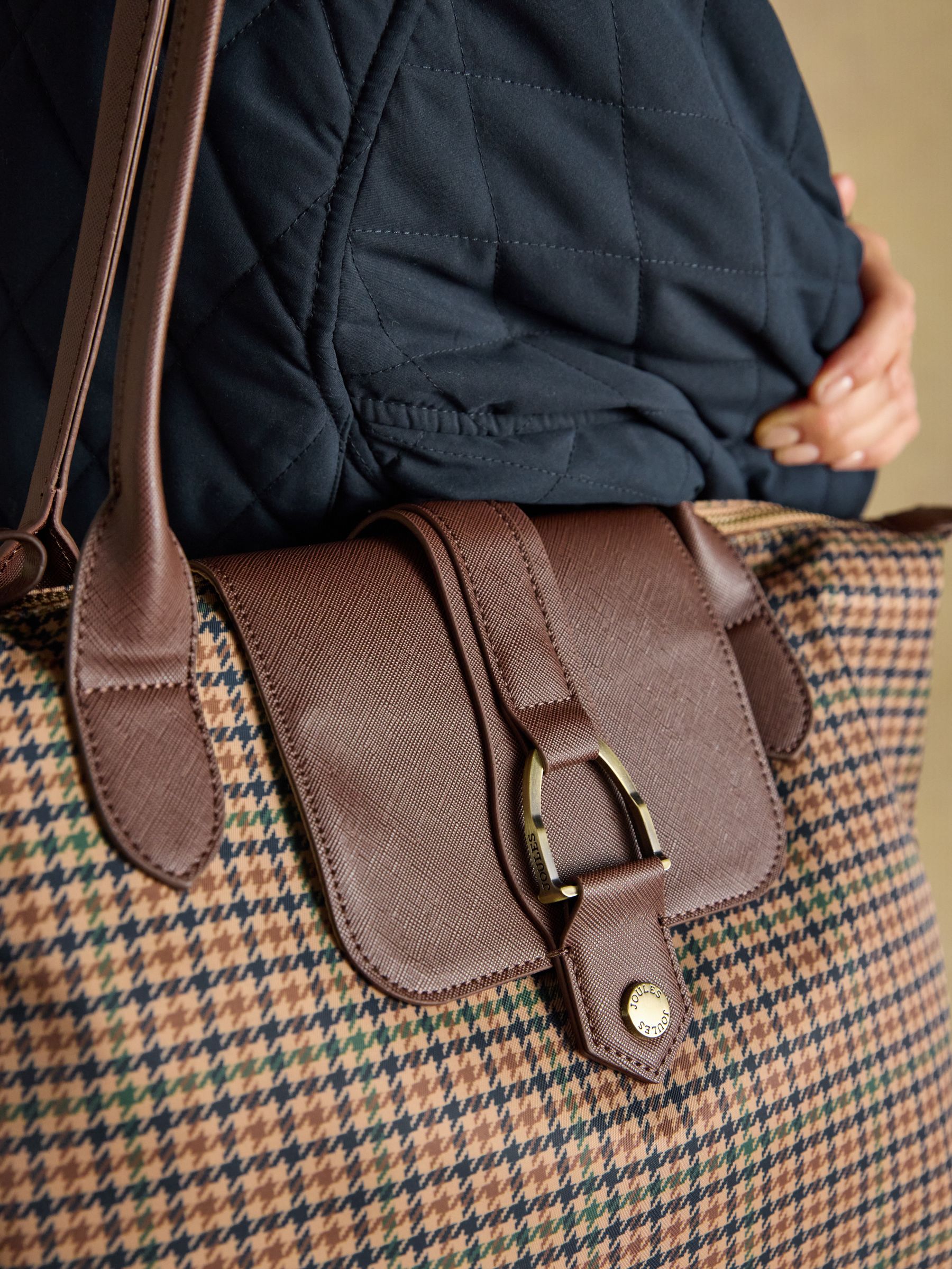Edie Neutral Check Zip Top Shopper Bag - Image 4 of 9