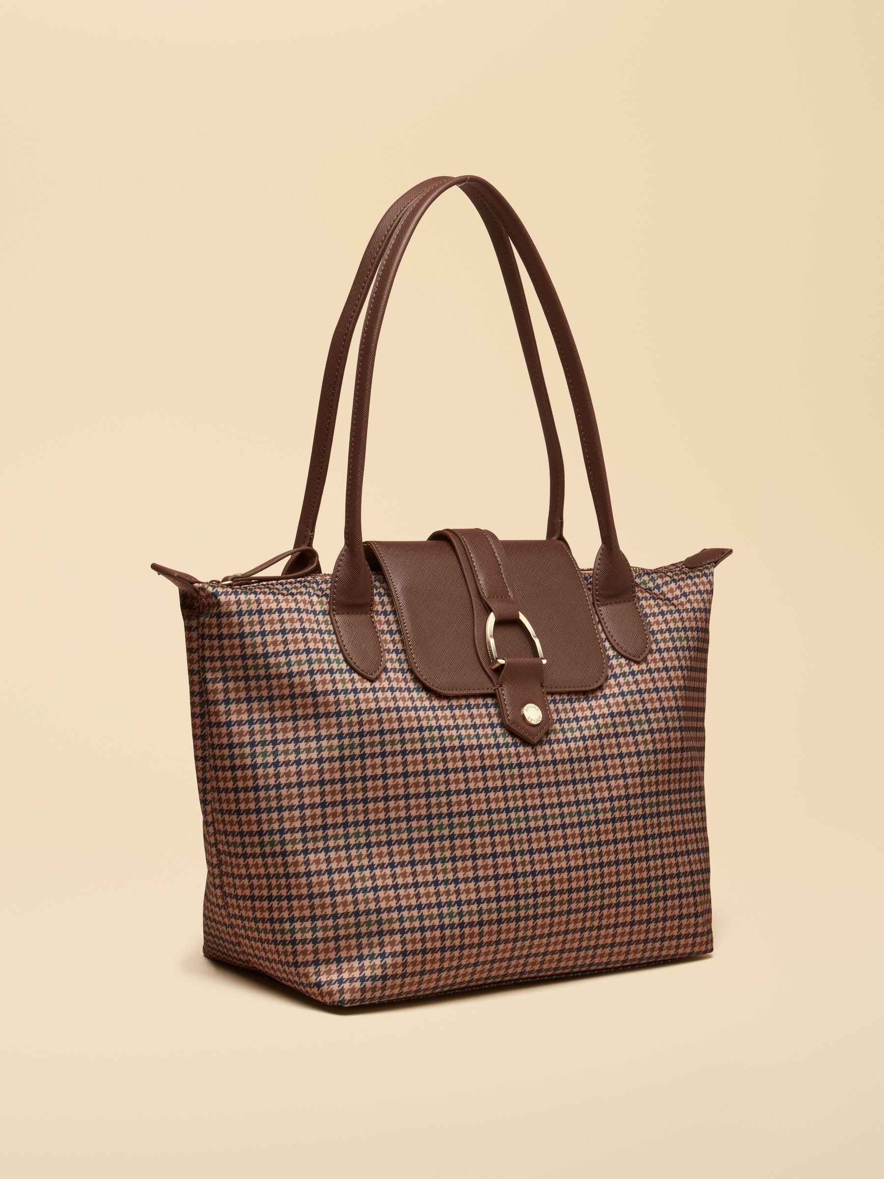 Edie Neutral Check Zip Top Shopper Bag - Image 6 of 9