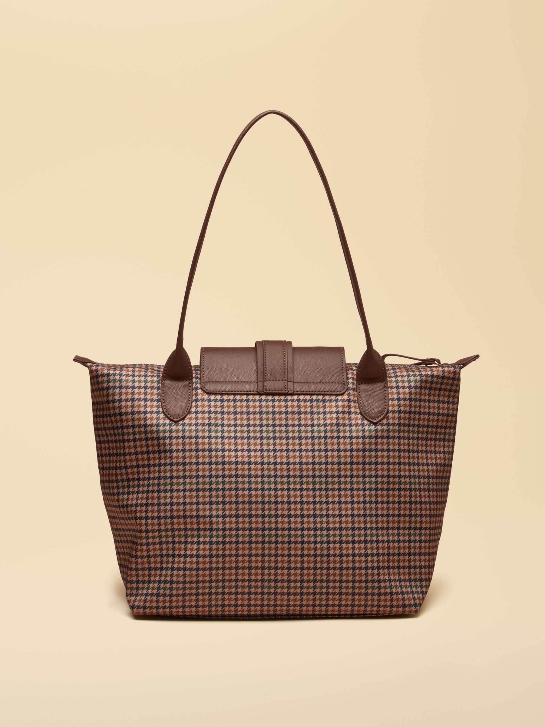 Edie Neutral Check Zip Top Shopper Bag - Image 7 of 9