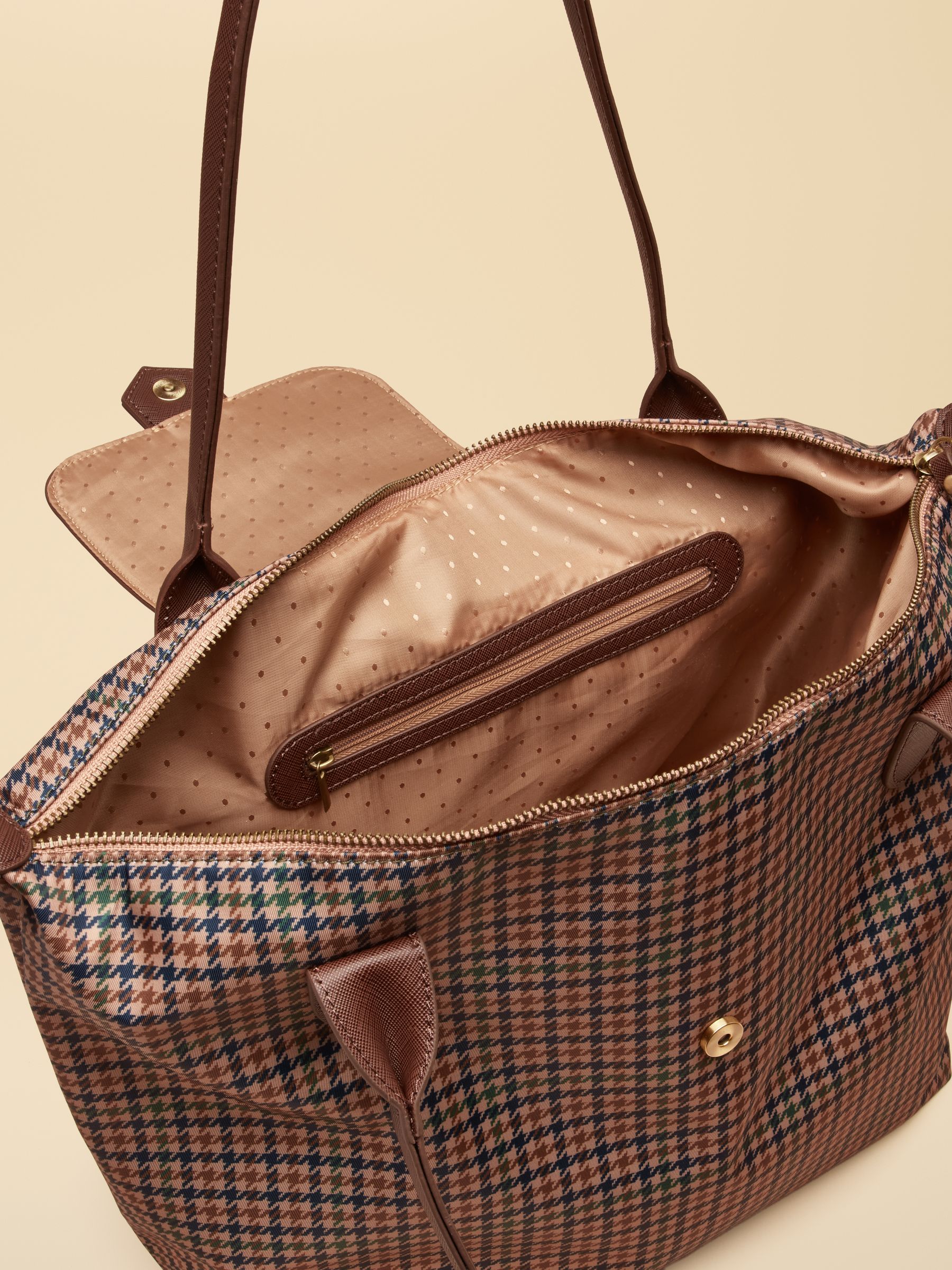 Edie Neutral Check Zip Top Shopper Bag - Image 9 of 9